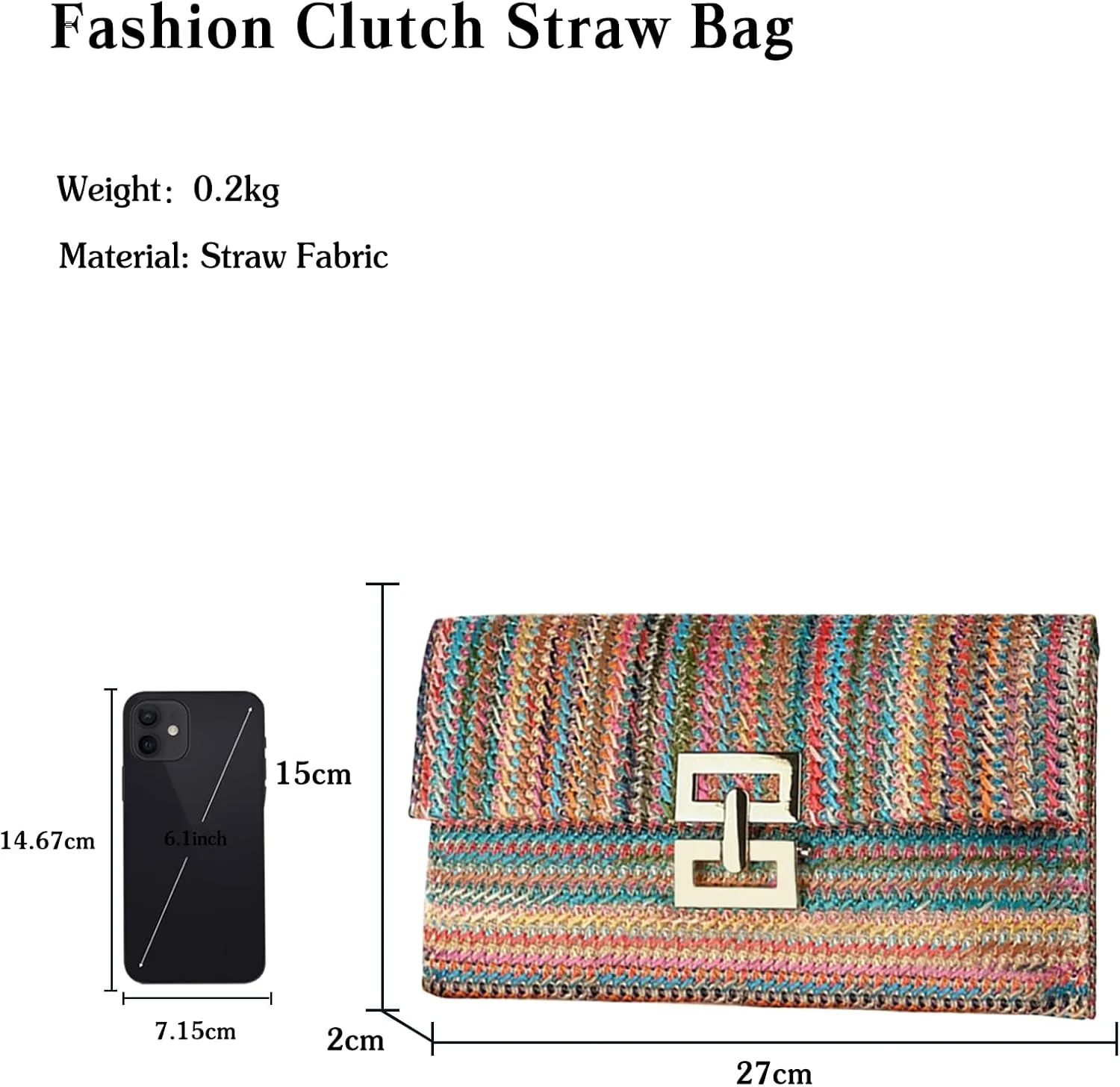 PORRASSO Straw Clutch Purse Women Beach Bag Woven Envelope Bag Straw Evening Clutch
