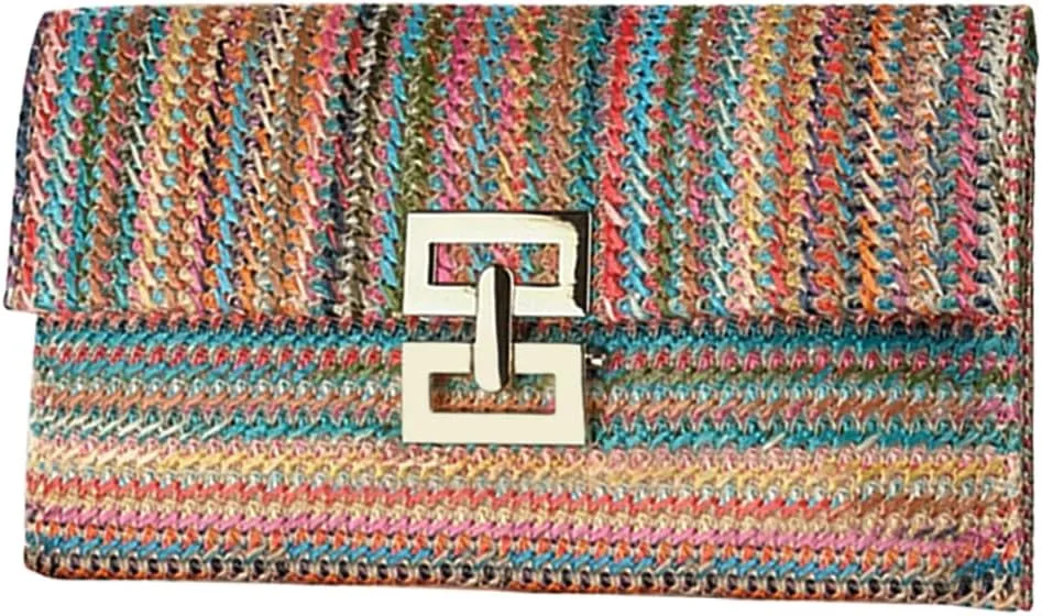PORRASSO Straw Clutch Purse Women Beach Bag Woven Envelope Bag Straw Evening Clutch
