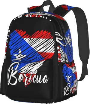 Puerto Rican Boricua Puerto Rico Heart Laptop Backpack Work Travel Backpacks Business Rucksack Casual Outdoor Daypack with Adjustable Strap Bags for Sports Office Gym Hiking