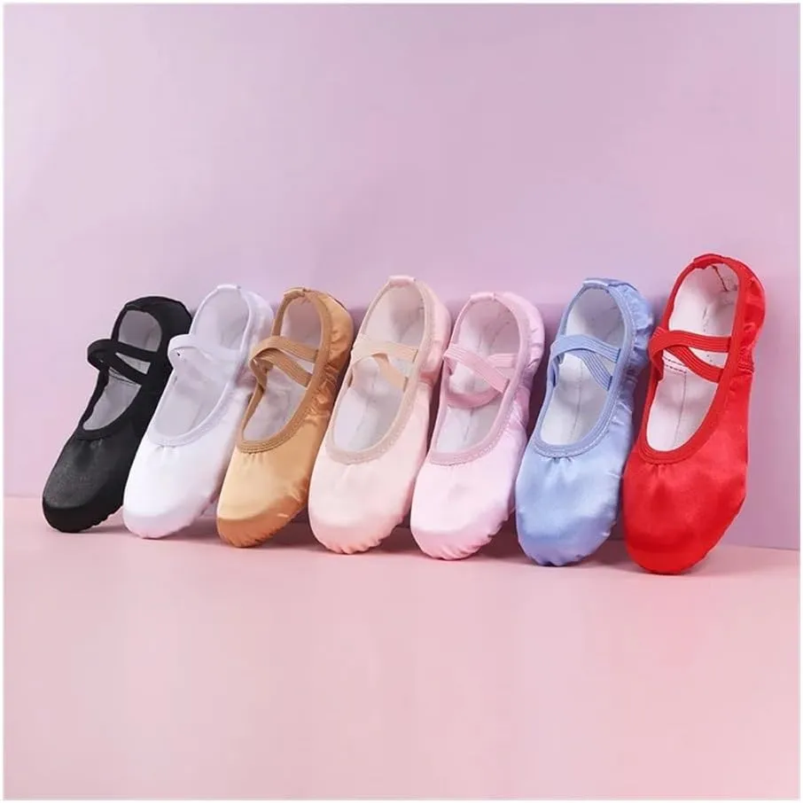 Pure Satin Pink Flesh Blue Color from Child 23 to Women 43 Girls Kids Pointe Shoes Dance Slippers Ballerina Practice Ballet Shoe(Red,37)