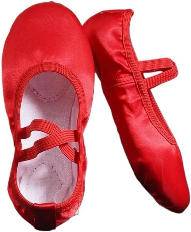 Pure Satin Pink Flesh Blue Color from Child 23 to Women 43 Girls Kids Pointe Shoes Dance Slippers Ballerina Practice Ballet Shoe(Red,37)