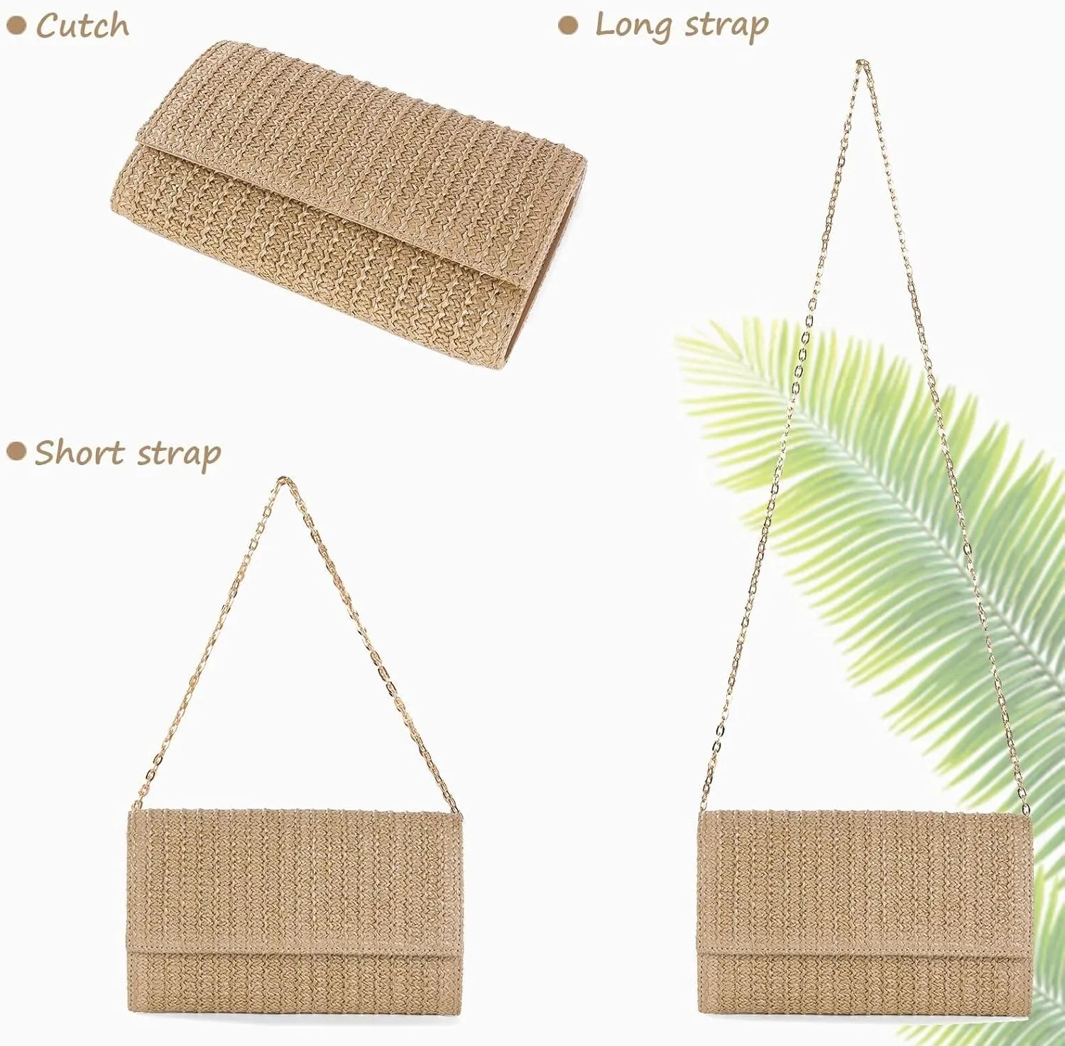 Raffia Evening Purse Envelope Clutch Handbag Shoulder Crossbody Bag Beach Trendy for Travel Straw Clutch Purse