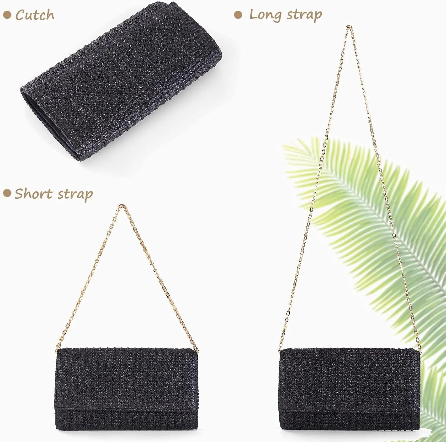 Raffia Evening Purse Envelope Clutch Handbag Shoulder Crossbody Bag Beach Trendy for Travel Straw Clutch Purse