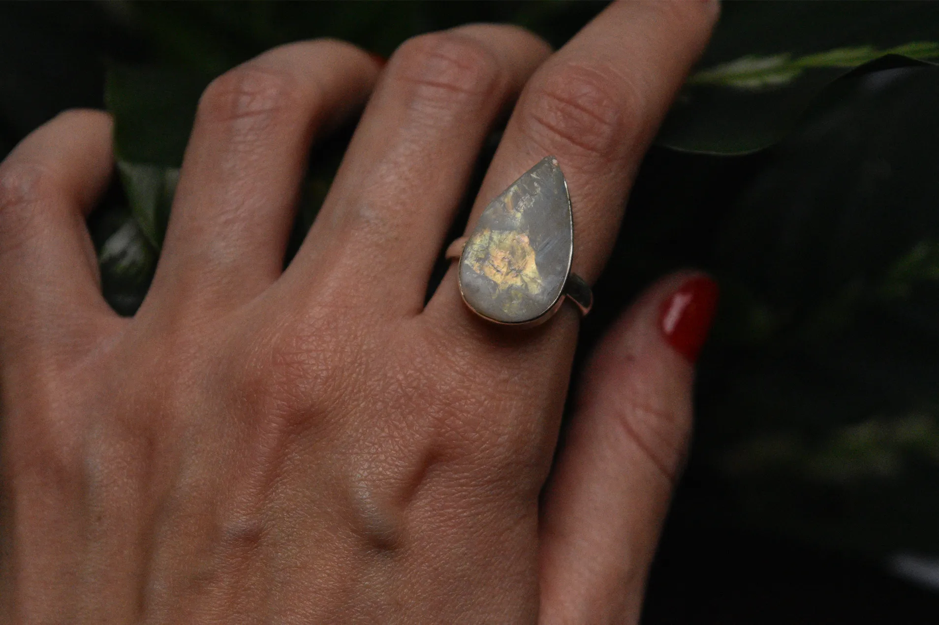 Raw Moonstone Akoni Ring - Large Drop (US 9.5)