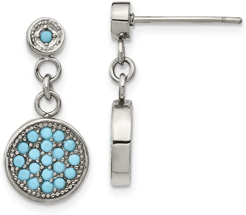 Real Stainless Steel Reconstructed Turquoise Studs Post Dangle Earrings 19mm