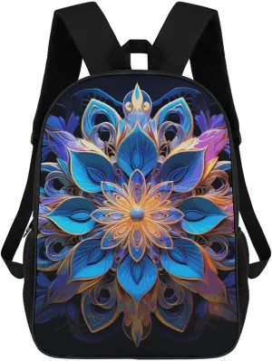 Rectangle Mandala Business Laptop Backpack for Women Men 17 Inch Carry on Backpack Waterproof Black Bookbag Fashion Lightweight Backpacks for Travel Hiking Camping Casual Daypack Backpacks