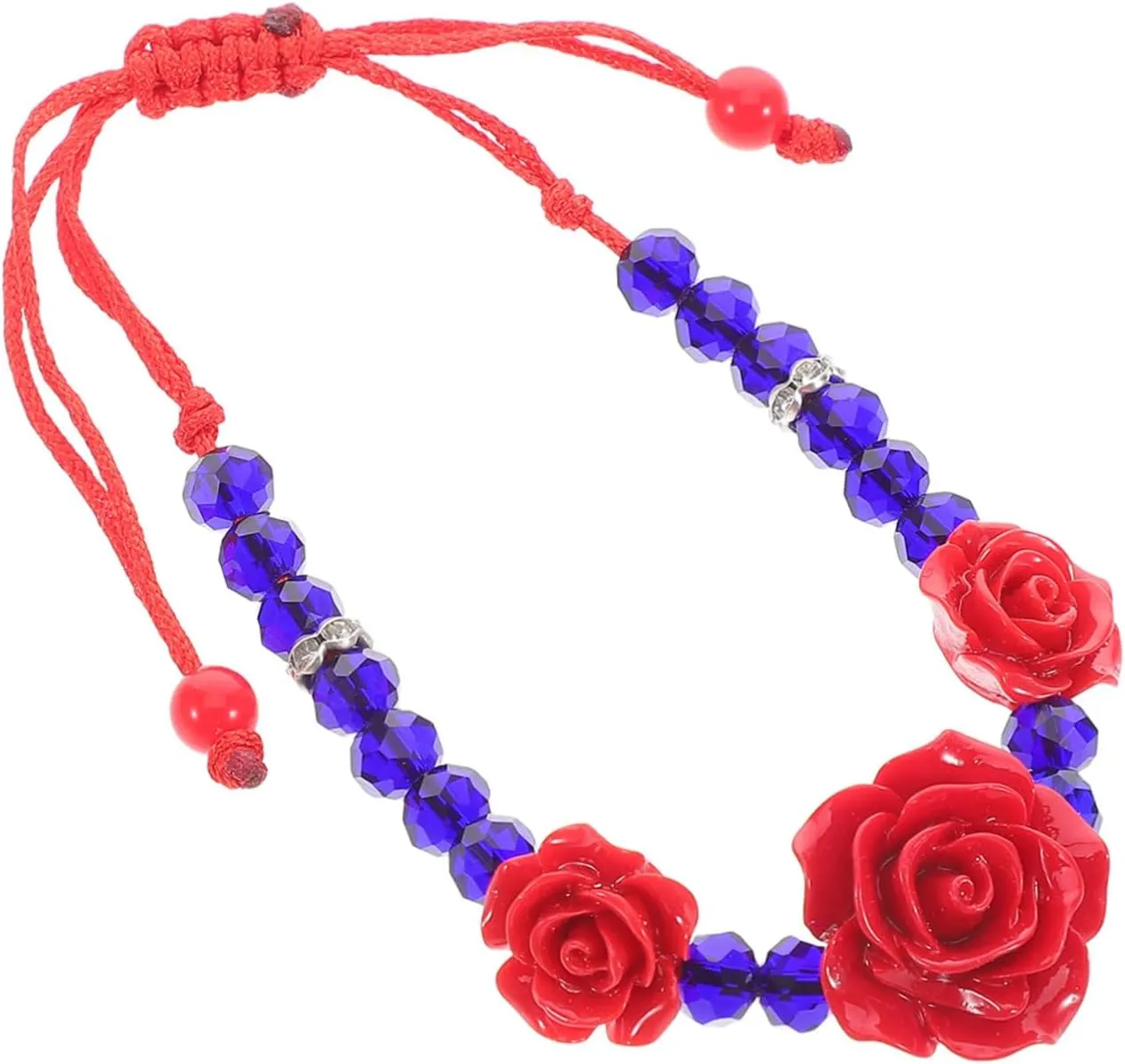 Red Beaded Bracelet for Women Adjustable Flower Friendship Bracelet Rose Charm Jewelry for Valentine's Day Birthday Present