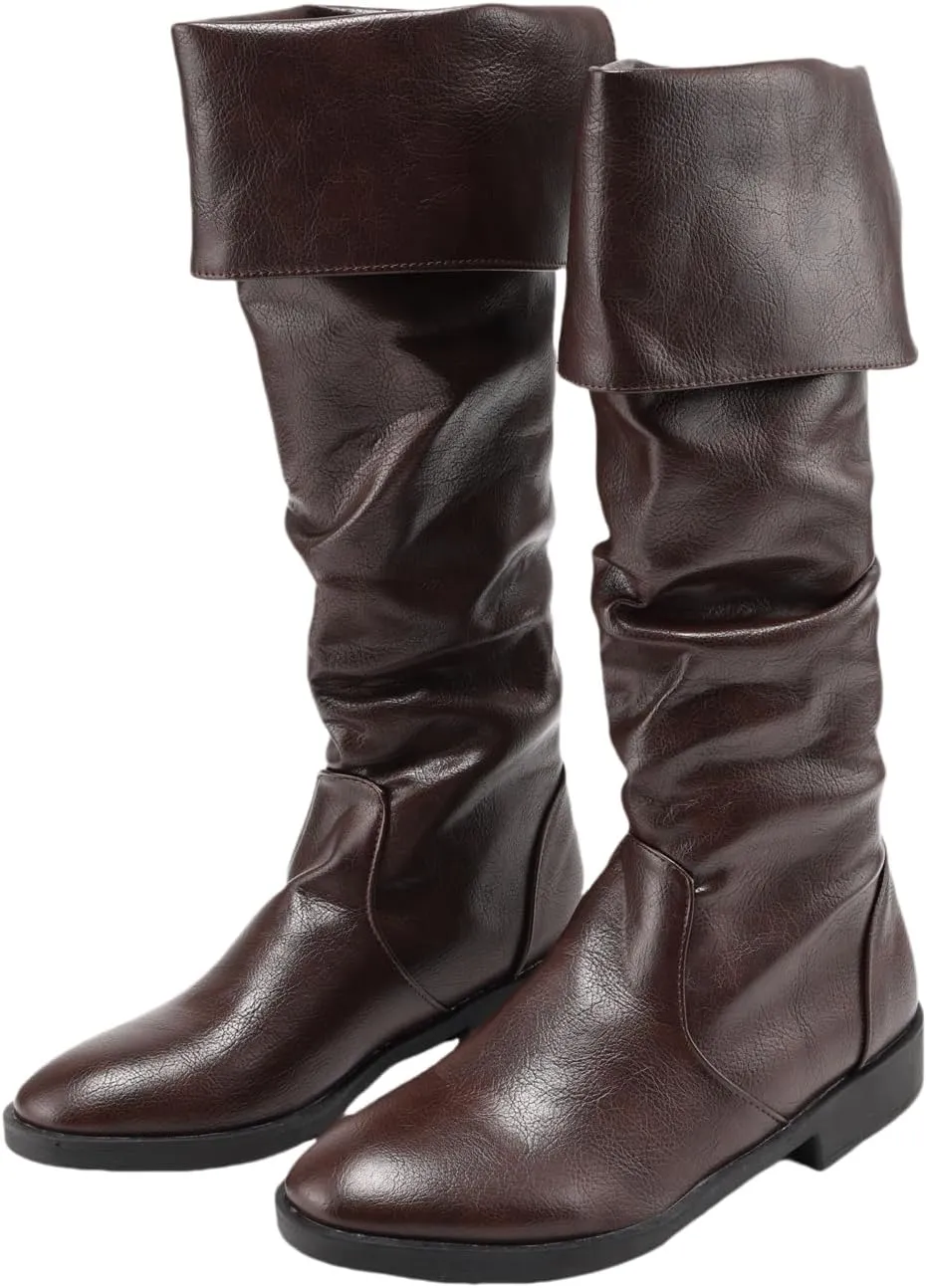 Renaissance Medieval Pirate Boots Mens Western Knight Boots Flat Jazz Pull On Mid Calf Gothic Cosplay Shoes