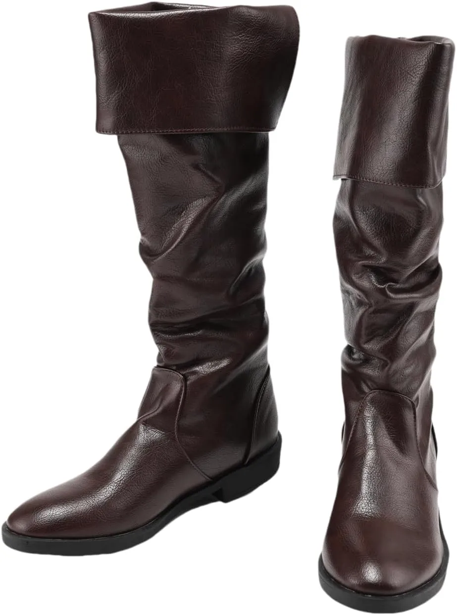 Renaissance Medieval Pirate Boots Mens Western Knight Boots Flat Jazz Pull On Mid Calf Gothic Cosplay Shoes