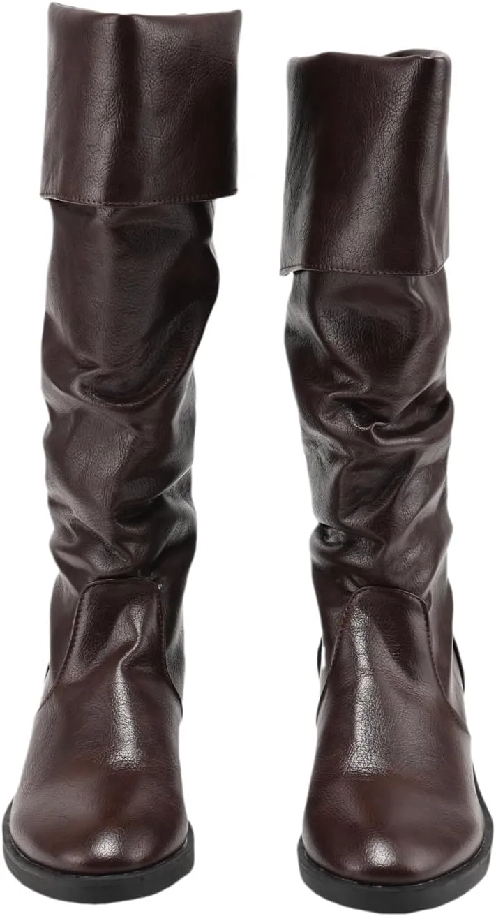 Renaissance Medieval Pirate Boots Mens Western Knight Boots Flat Jazz Pull On Mid Calf Gothic Cosplay Shoes