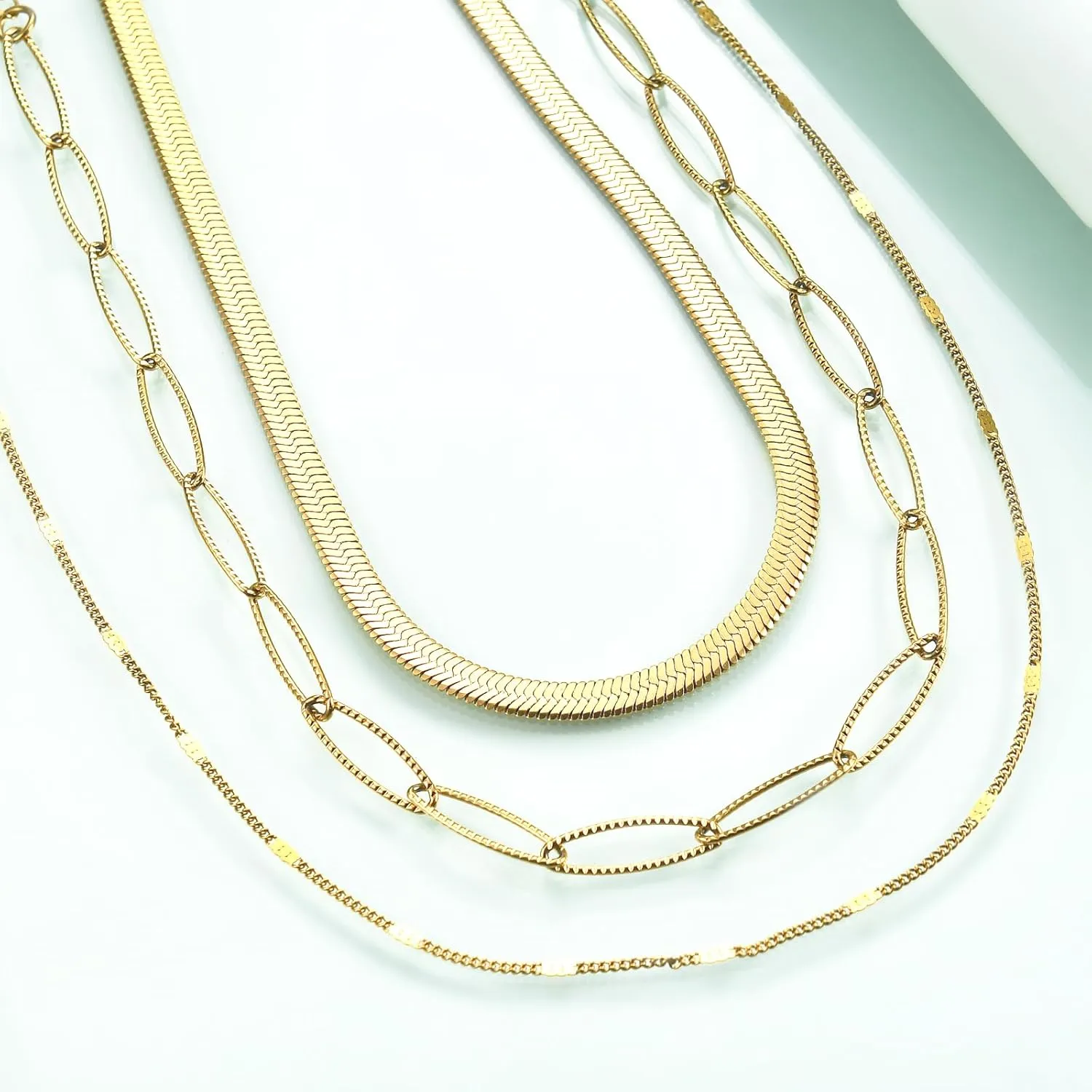 Rnivida 14k gold plated Layering Necklaces for Women,Stainless Steel Triple Stacked Necklaces Dainty Choker and Chunky Chain Layered Jewelry