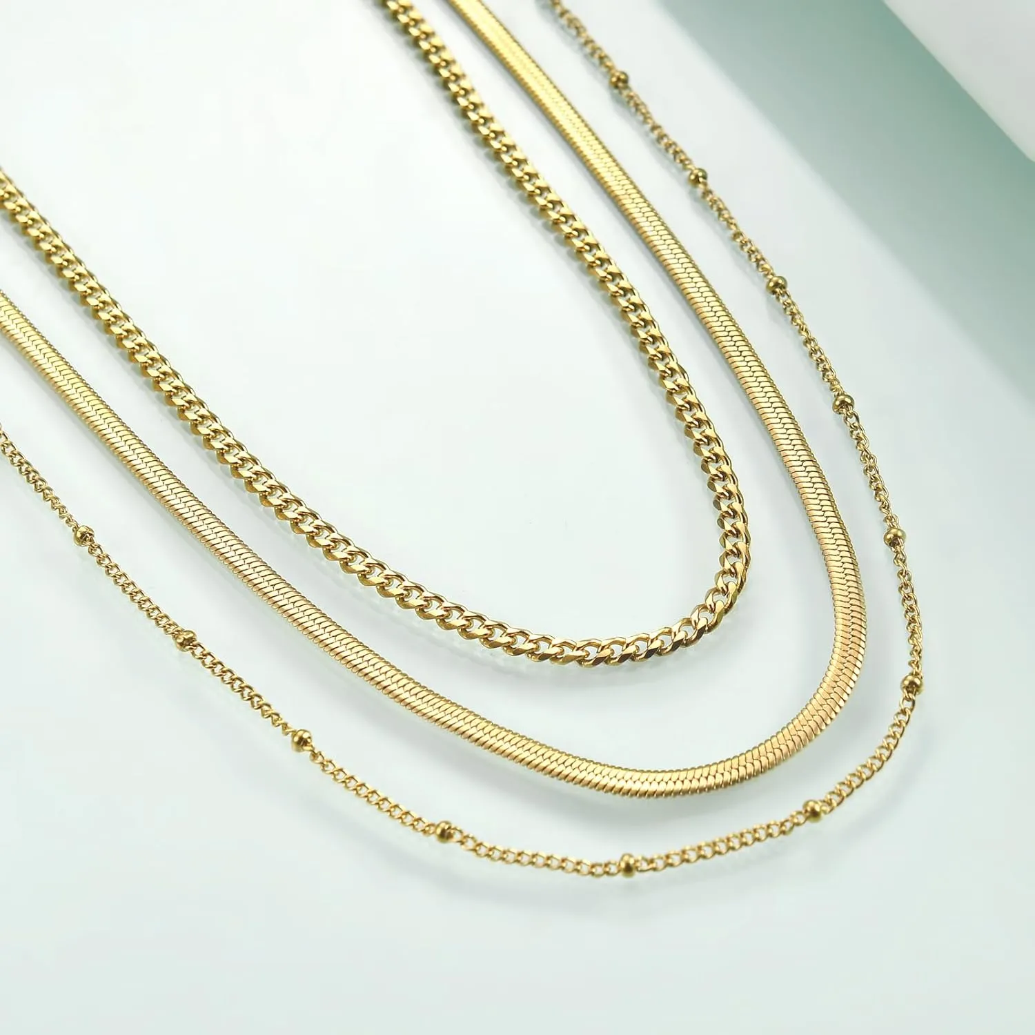 Rnivida 14k gold plated Layering Necklaces for Women,Stainless Steel Triple Stacked Necklaces Dainty Choker and Chunky Chain Layered Jewelry