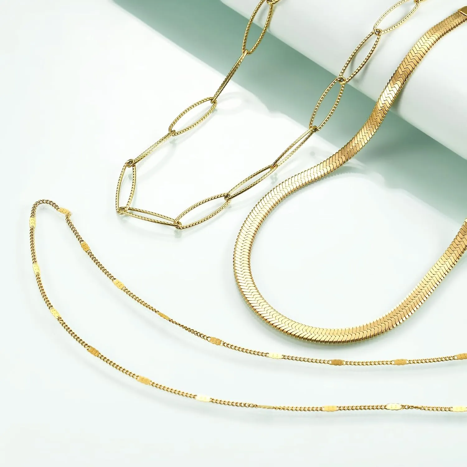 Rnivida 14k gold plated Layering Necklaces for Women,Stainless Steel Triple Stacked Necklaces Dainty Choker and Chunky Chain Layered Jewelry