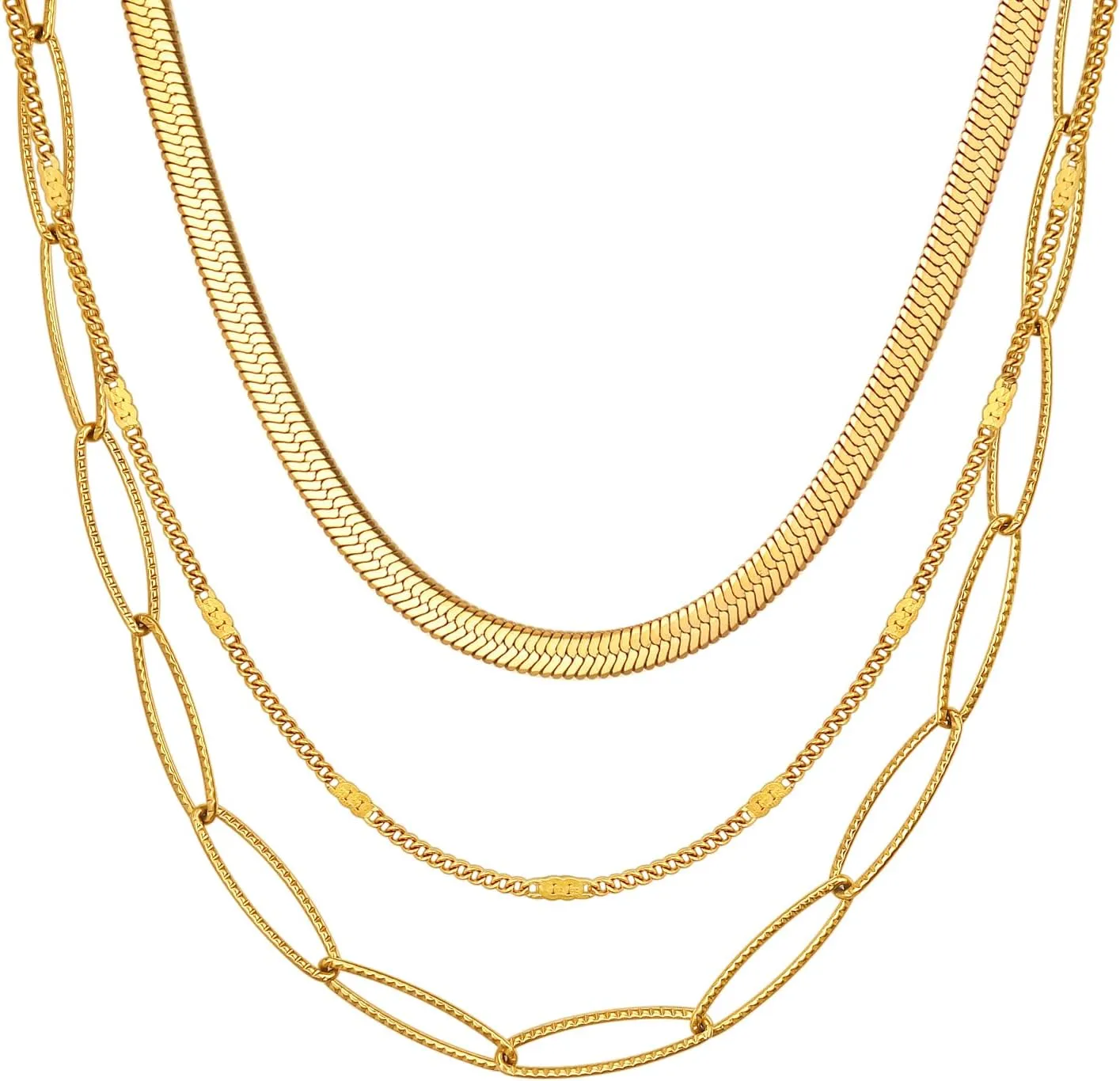 Rnivida 14k gold plated Layering Necklaces for Women,Stainless Steel Triple Stacked Necklaces Dainty Choker and Chunky Chain Layered Jewelry