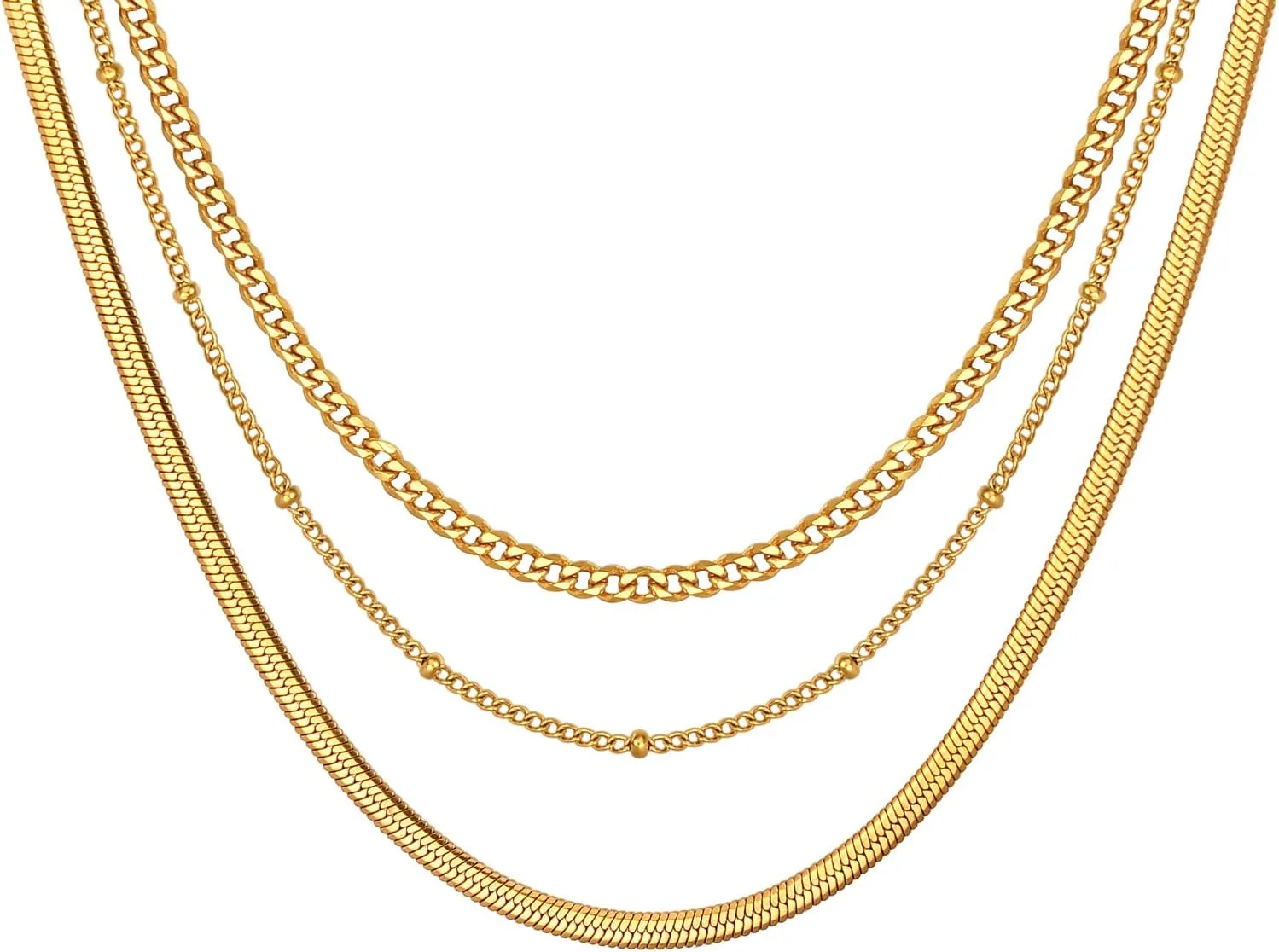 Rnivida 14k gold plated Layering Necklaces for Women,Stainless Steel Triple Stacked Necklaces Dainty Choker and Chunky Chain Layered Jewelry