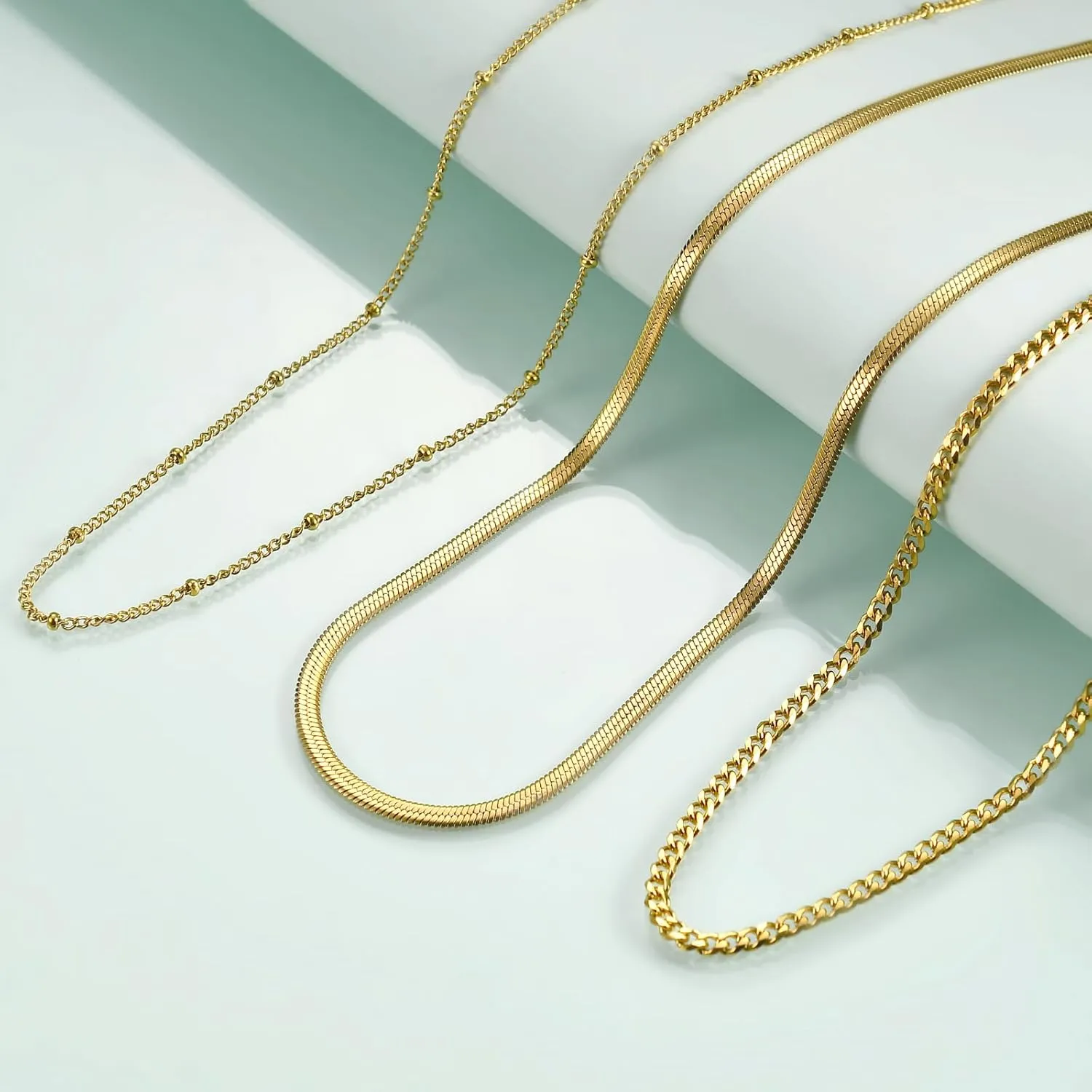 Rnivida 14k gold plated Layering Necklaces for Women,Stainless Steel Triple Stacked Necklaces Dainty Choker and Chunky Chain Layered Jewelry