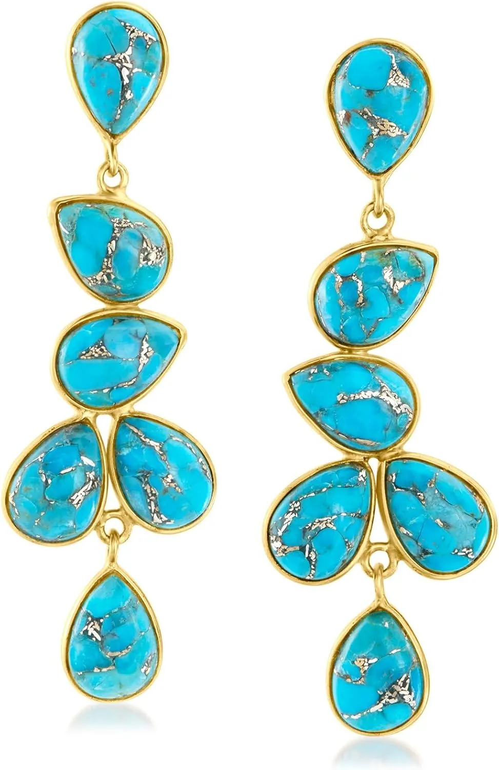 Ross-Simons Turquoise Drop Earrings in 18kt Gold Over Sterling