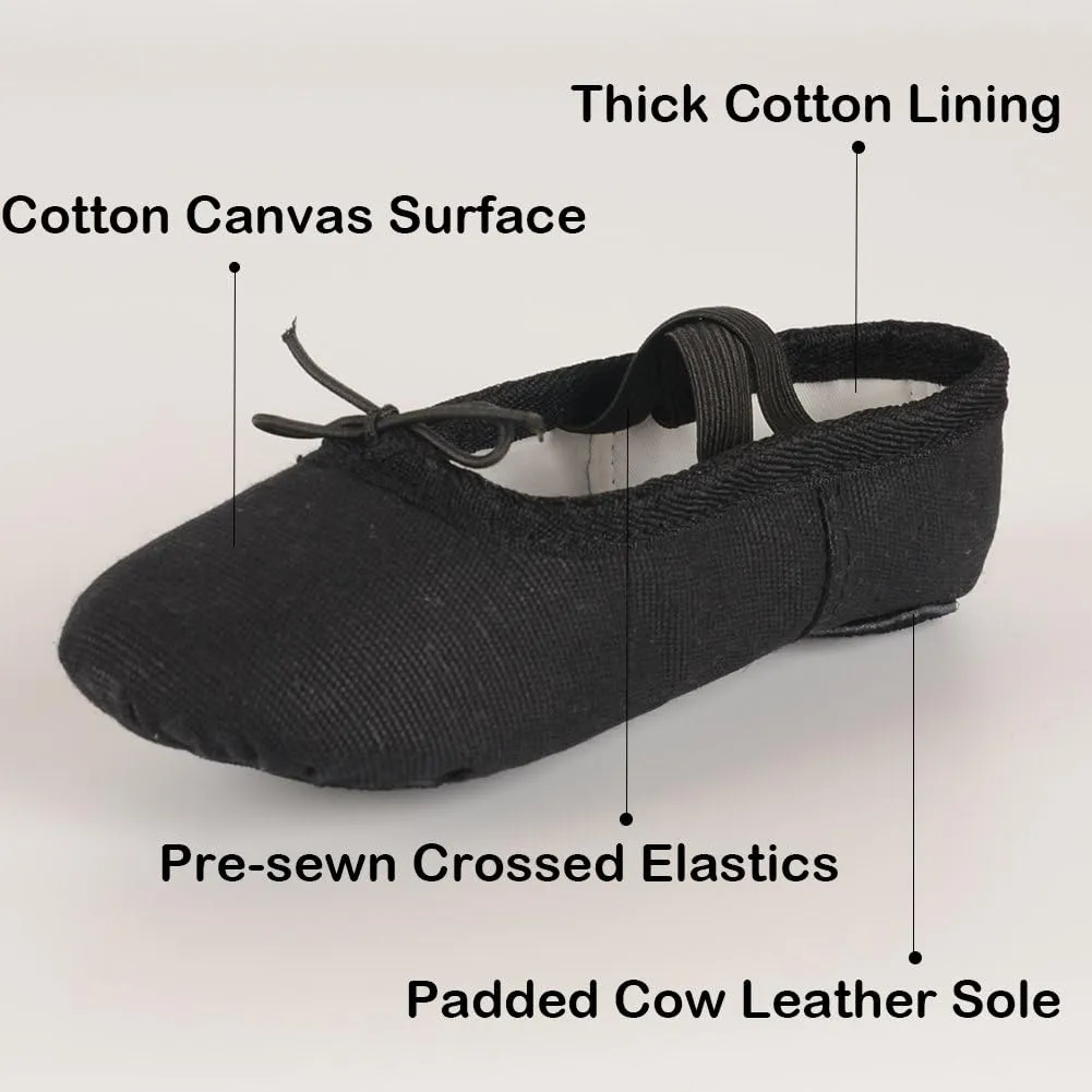 RUQIJI Canvas Ballet Shoes for Girls/Toddlers/Kids/Women, Ballet Practice Shoes/Full Sole Ballet Slippers/Better Fit Dance Shoes