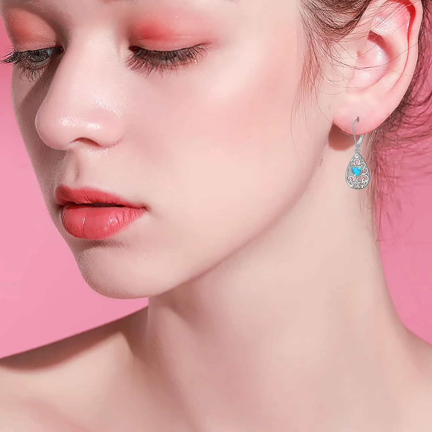S925 Sterling Silver Heart Drop Dangle Studs Filigree Earrings Jewelry Birthday Gifts for Women Girlfriend