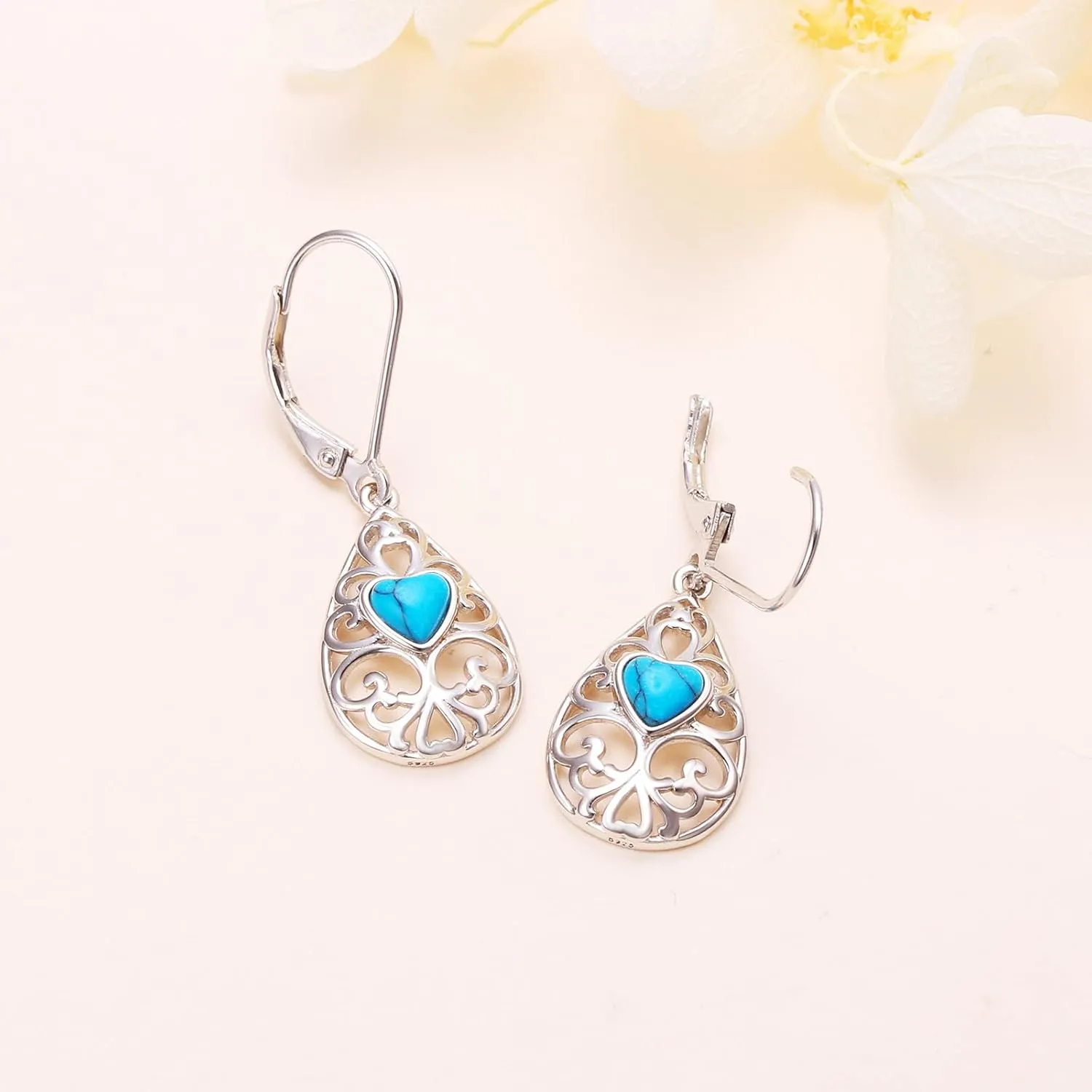 S925 Sterling Silver Heart Drop Dangle Studs Filigree Earrings Jewelry Birthday Gifts for Women Girlfriend