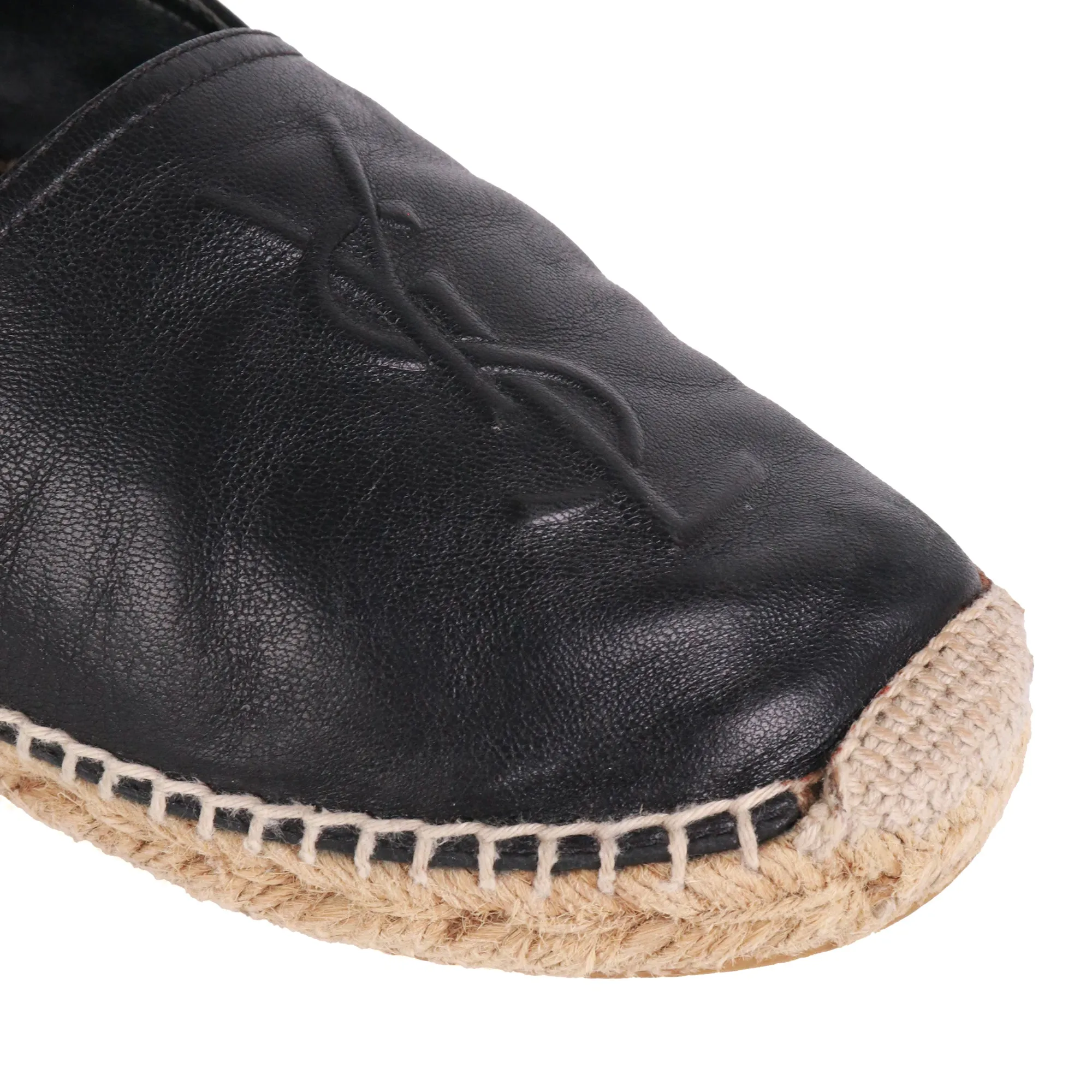 SAINT LAURENT - Espadrilles Saint Laurent en cuir embossé noir (T39)