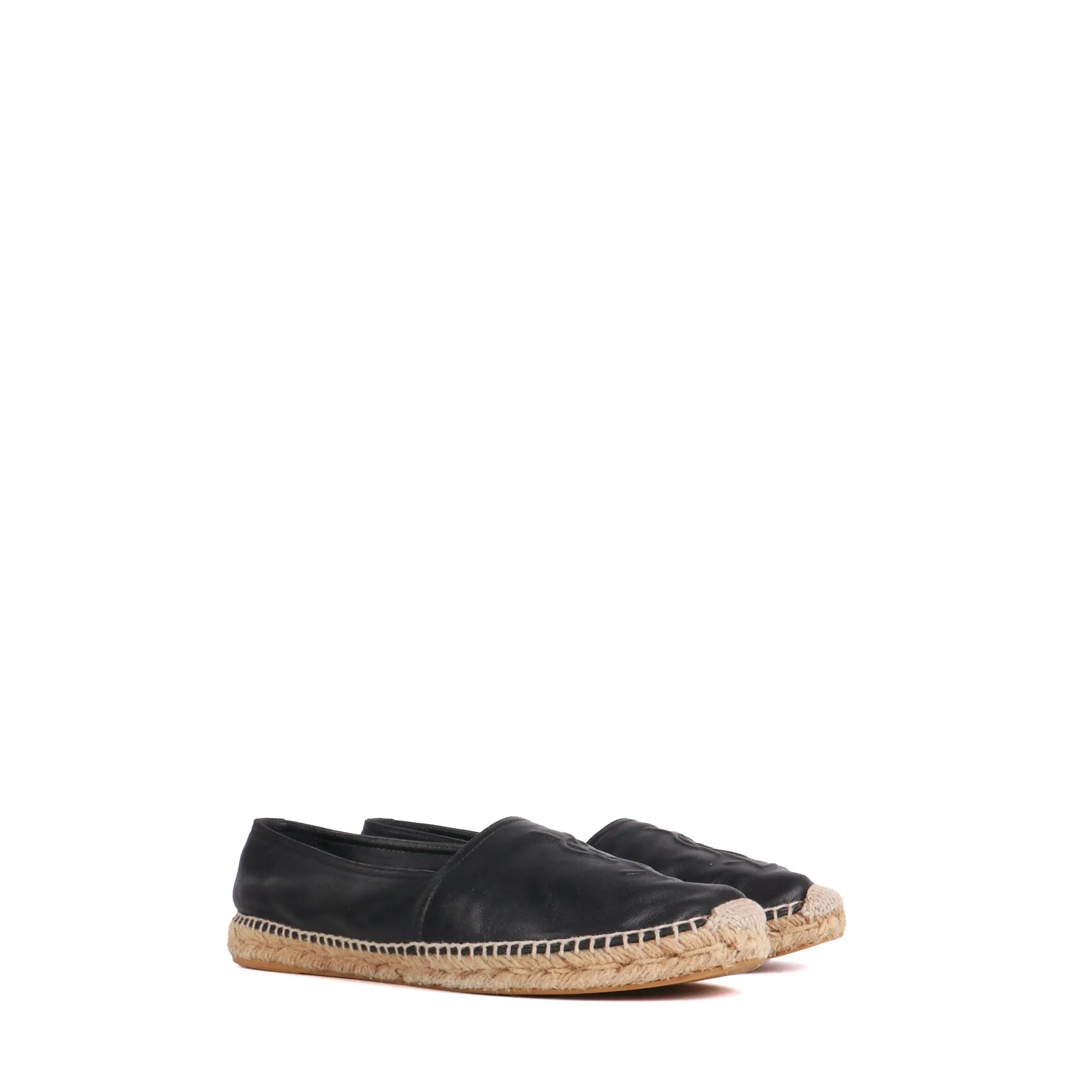 SAINT LAURENT - Espadrilles Saint Laurent en cuir embossé noir (T39)