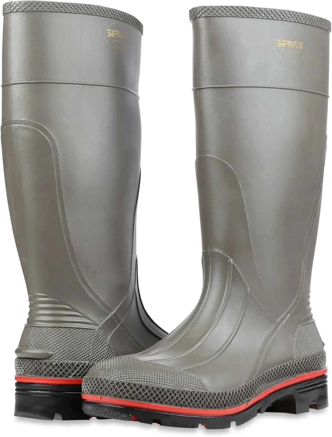 Servus Pro 15" PVC Chemical-Resistant Soft Toe Men's Work Boots, Gray, Red & Black (75102)