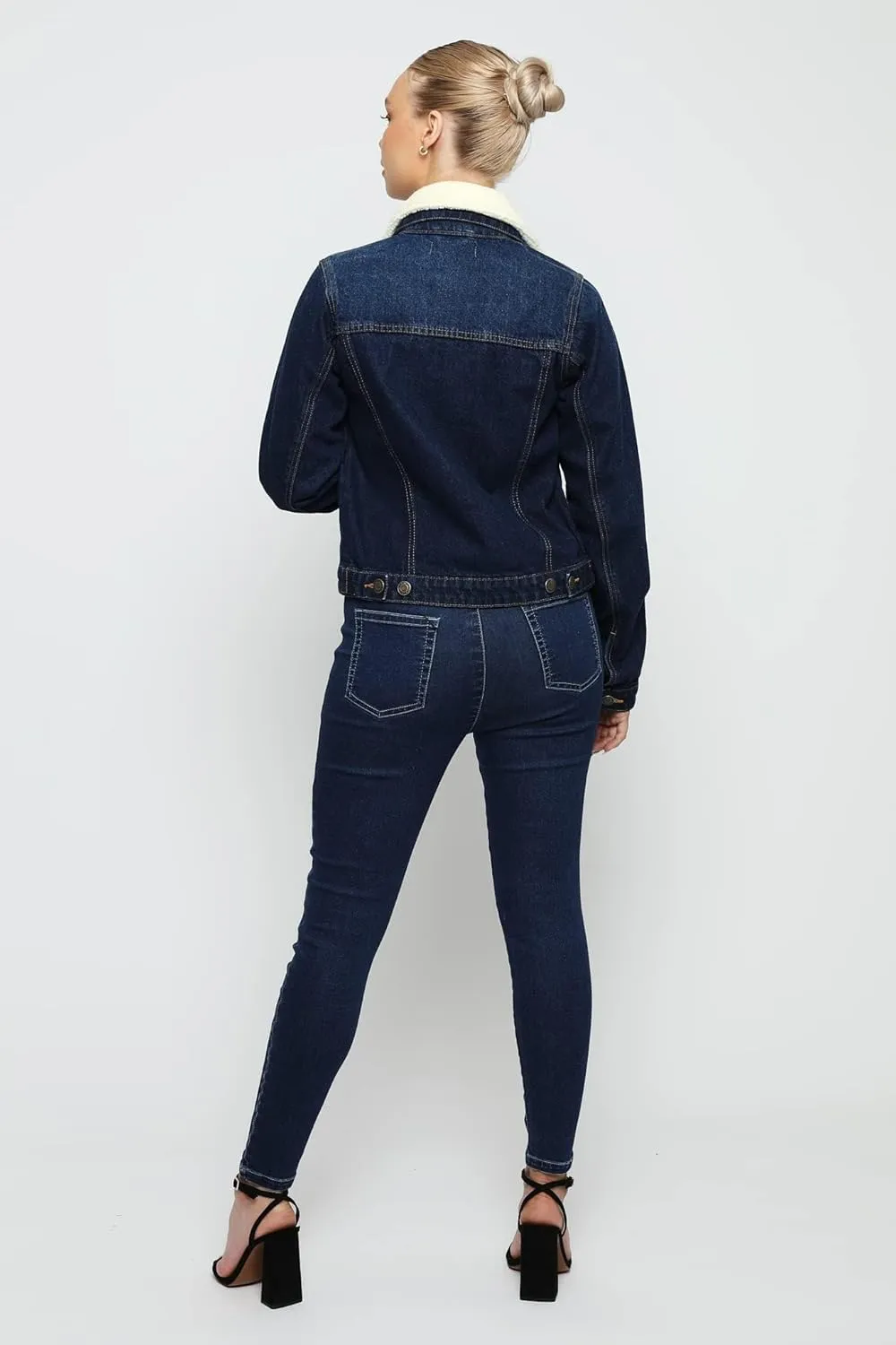 Sherpa Lined Denim Jacket for Women - Removable Collar Trucker Style womens jean jacket - Regular Fit 100% Cotton