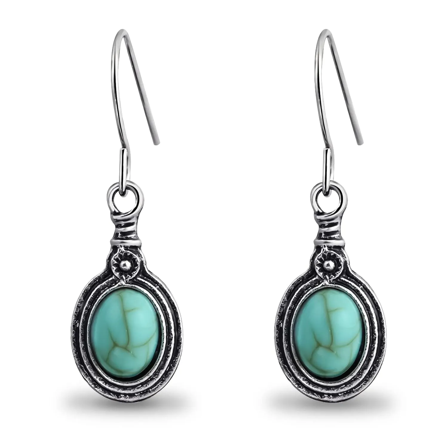 Silver Turquoise Drop Dangle Earrings Hypoallergenic Natural Stone Earrings for Women Trendy Vintage Turquoise Jewelry for Sensitive Ears