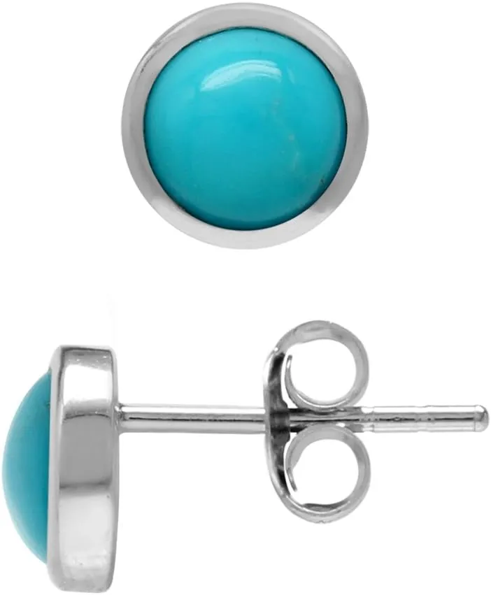 Silvershake 5MM Round Shape Cabochon Birthstone Gemstones White Gold Plated or Yellow Gold Plated 925 Sterling Silver Stud Post Earrings Jewelry for Women or Teens