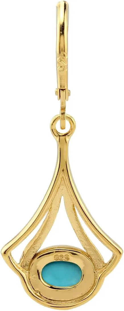 Silvershake 7X5mm Oval Shape Cabochon Gemstone White Gold Plated or Yellow Gold Plated 925 Sterling Silver Casual Drop Dangle Leverback Earrings Jewelry for Women