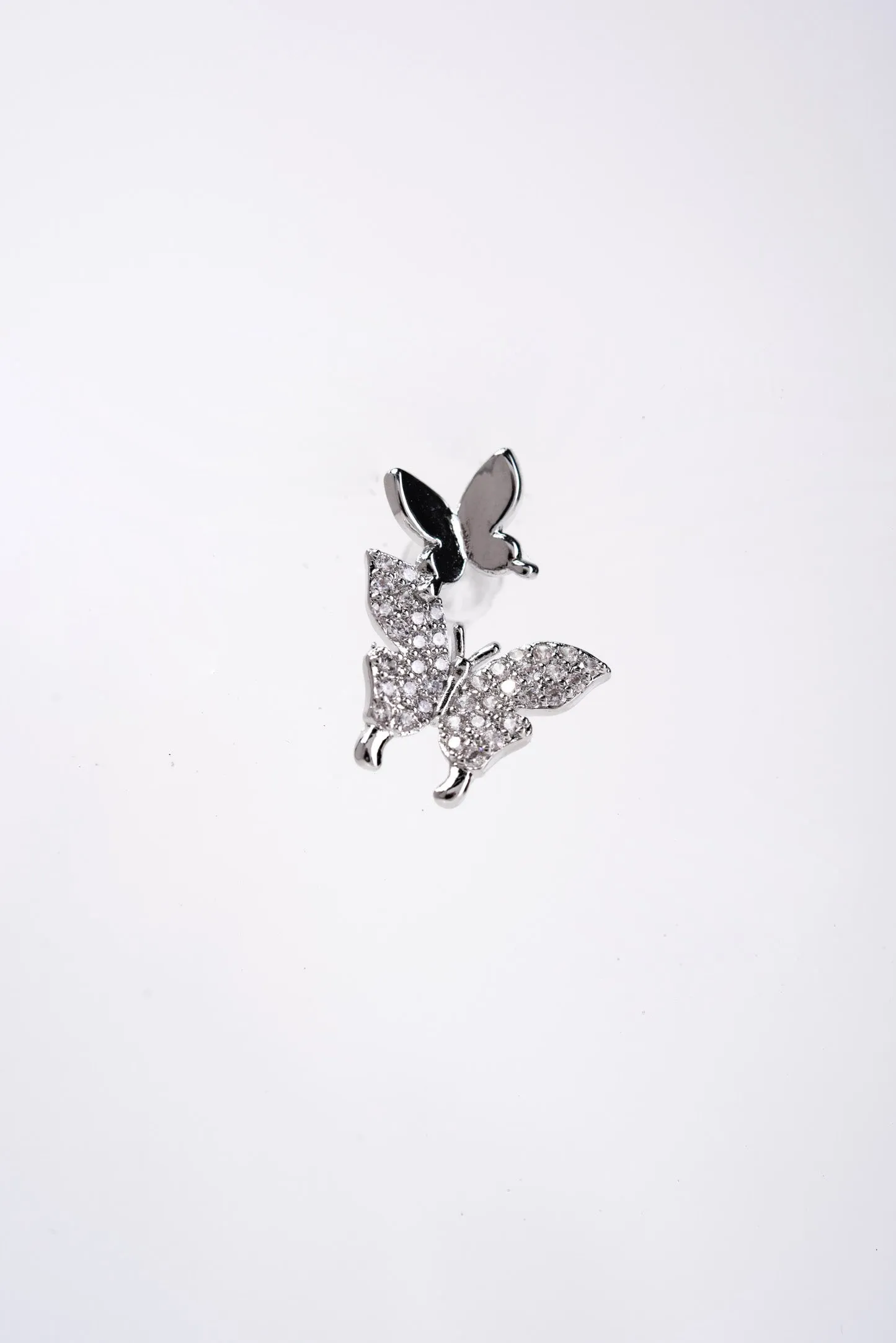 Silvia CZ Butterfly Ear Cuff Dangle Chain Earrings - Silver