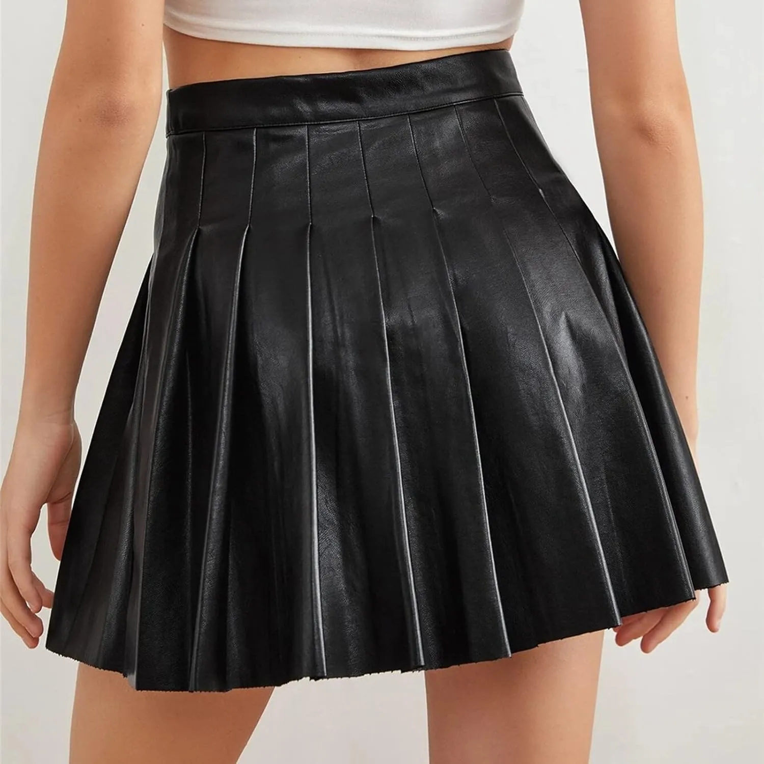 Skirt Short High Pleated Waist Elegant Solid Leather Women's Skirt Skirt Skort for Women