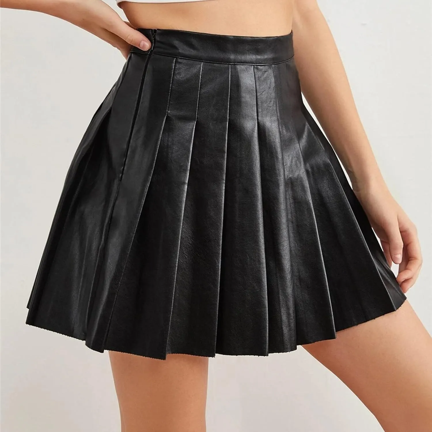 Skirt Short High Pleated Waist Elegant Solid Leather Women's Skirt Skirt Skort for Women