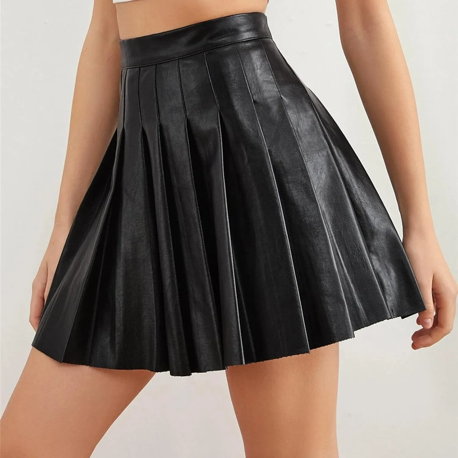 Skirt Short High Pleated Waist Elegant Solid Leather Women's Skirt Skirt Skort for Women