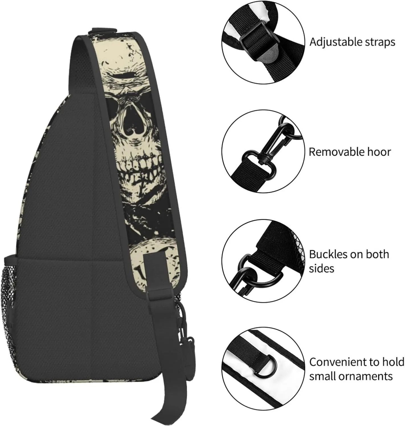 Skull Sling Backpack Chest Bag Crossbody Shoulder Bag Gym Cycling Travel Hiking Daypack For Men Women