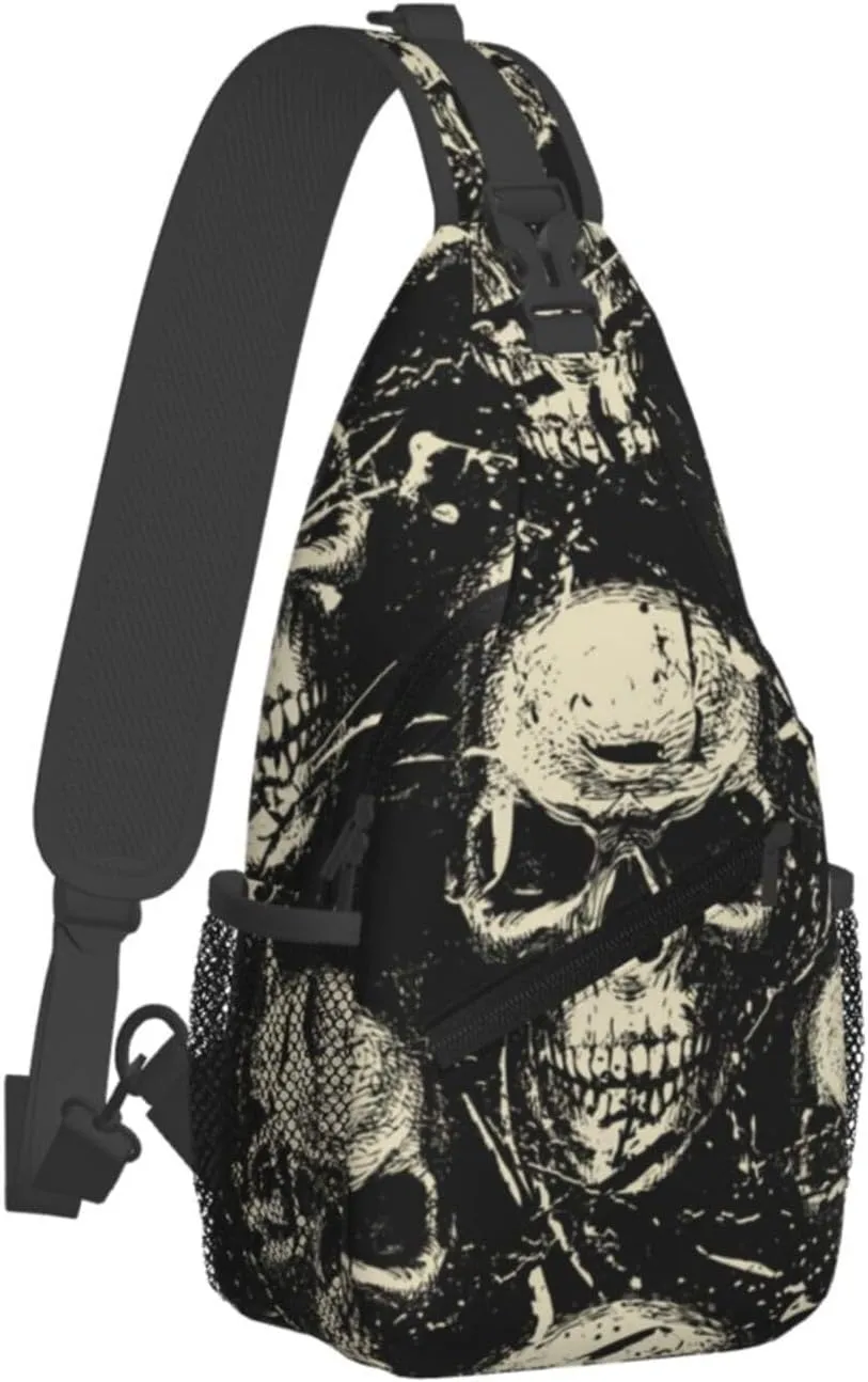 Skull Sling Backpack Chest Bag Crossbody Shoulder Bag Gym Cycling Travel Hiking Daypack For Men Women