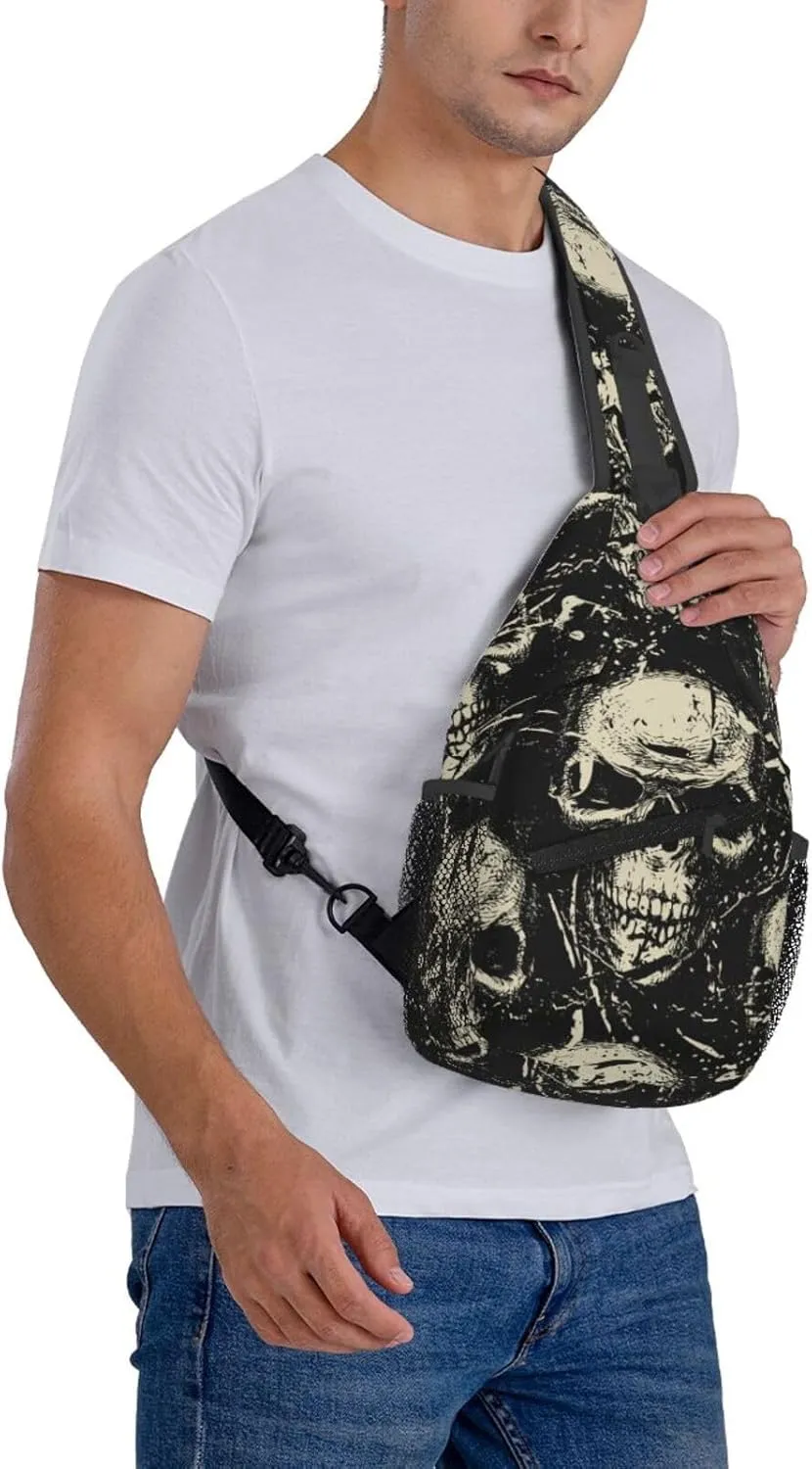 Skull Sling Backpack Chest Bag Crossbody Shoulder Bag Gym Cycling Travel Hiking Daypack For Men Women