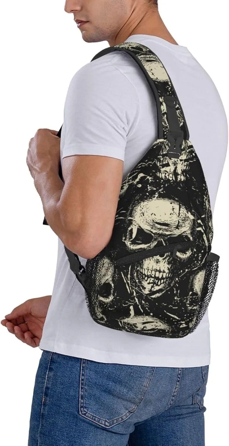 Skull Sling Backpack Chest Bag Crossbody Shoulder Bag Gym Cycling Travel Hiking Daypack For Men Women