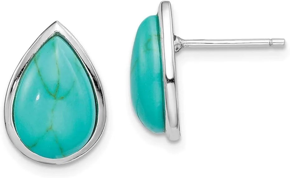 Solid Real 925 Sterling Silver Created Turquoise Teardrop Studs Post Earrings