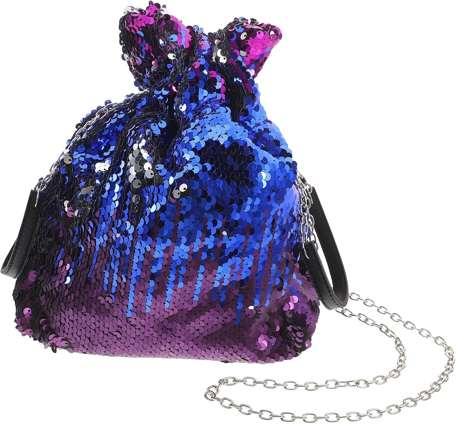 Sparkly Purse for Women - Glitter Sequin Cluth, Bling Bucket Bag, Stylish Shoulder Bag with Tassel Chain, Party Tote Handbag, Blue 7.5 x 3.9 x 10 inch