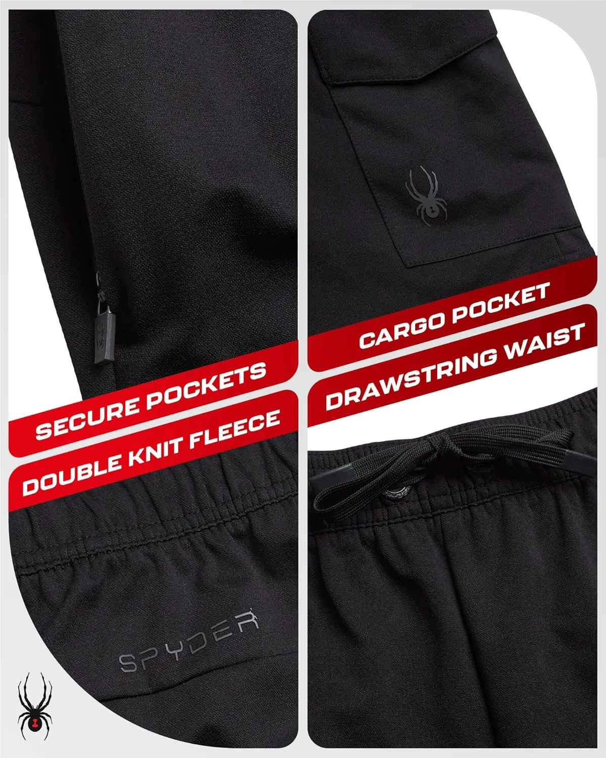Spyder Mens Cargo Shorts - Stretch Tech Double Knit Fleece Athletic Shorts with Elastic Waistband Drawcord & Pockets (30-36)