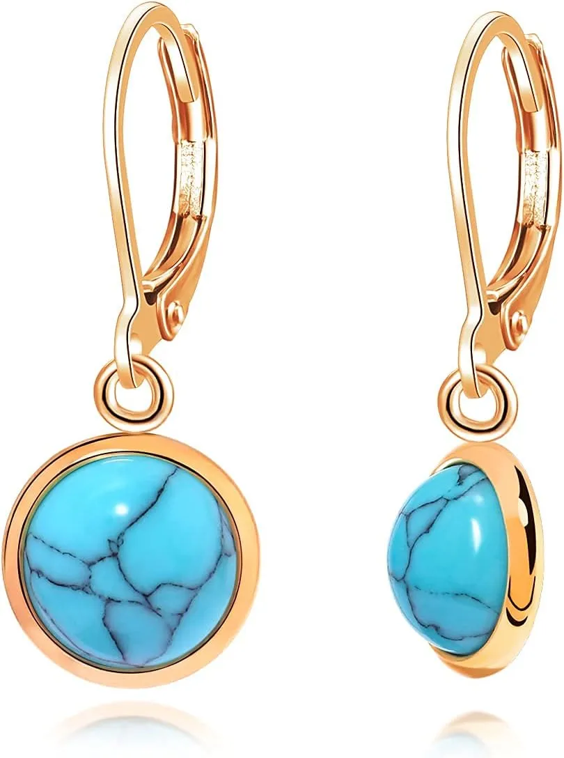 Stainless Steel Turquoise Dangle Earrings for Women Girls Leverback Gemstone Drop Earrings 10mm