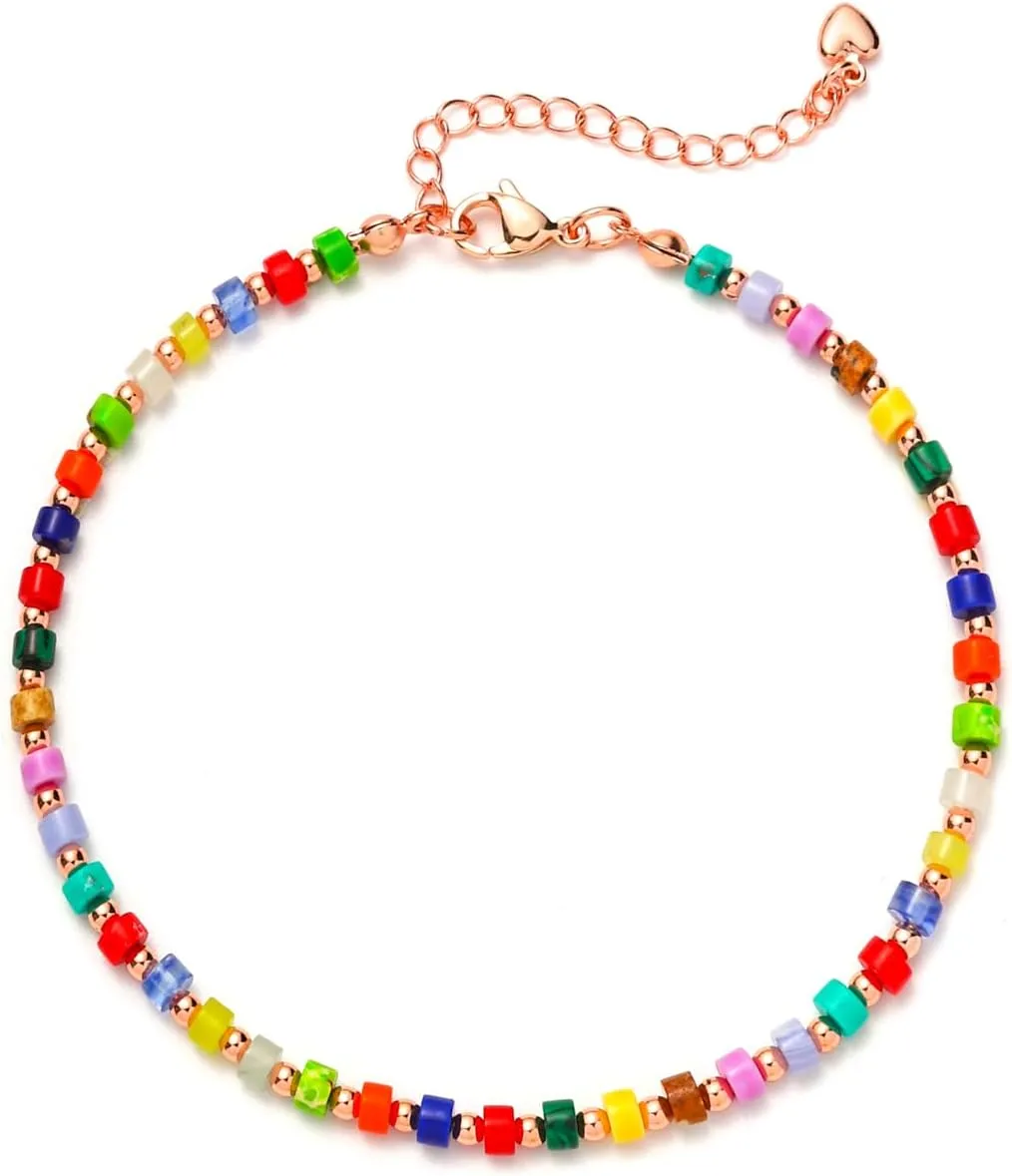 Starain Stone Beaded Anklets for Women Handmade Beach Boho Bead Ankle Bracelet Colorful Beads Anklet Jewelry Gift for Her