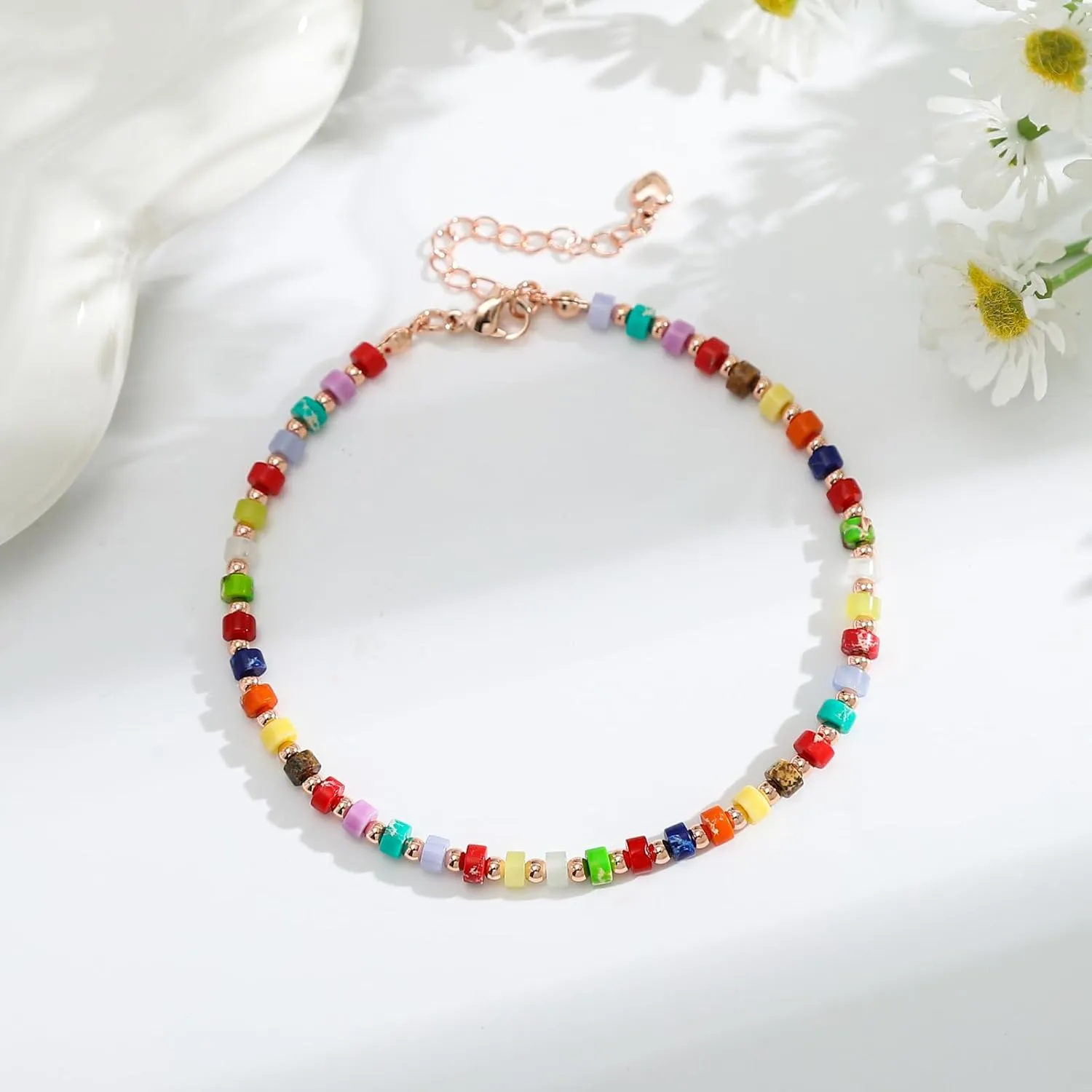 Starain Stone Beaded Anklets for Women Handmade Beach Boho Bead Ankle Bracelet Colorful Beads Anklet Jewelry Gift for Her