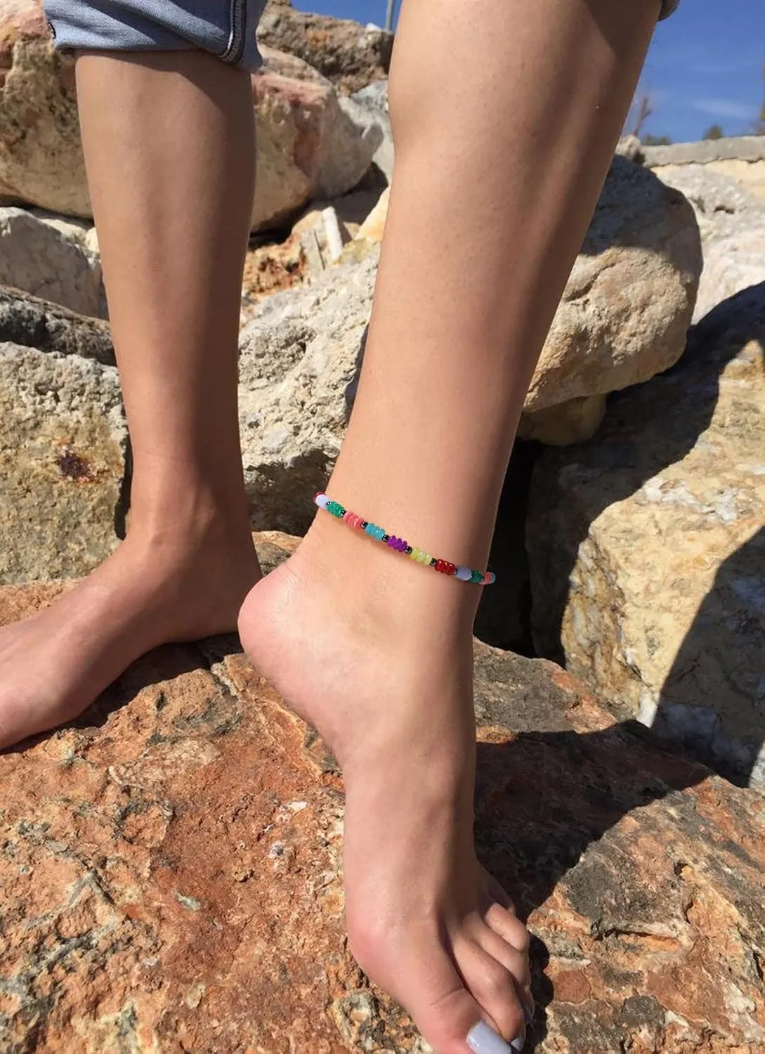 Starain Stone Beaded Anklets for Women Handmade Beach Boho Bead Ankle Bracelet Colorful Beads Anklet Jewelry Gift for Her