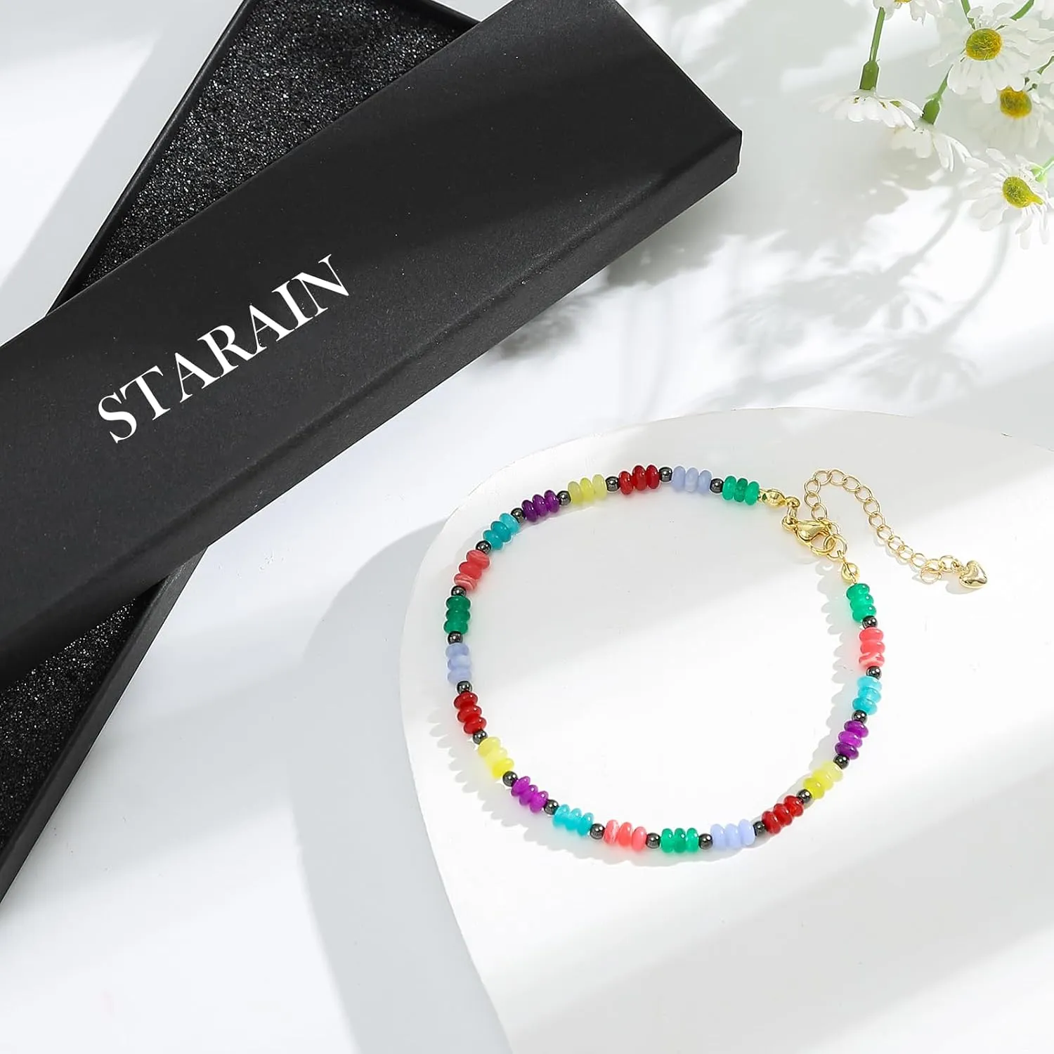 Starain Stone Beaded Anklets for Women Handmade Beach Boho Bead Ankle Bracelet Colorful Beads Anklet Jewelry Gift for Her