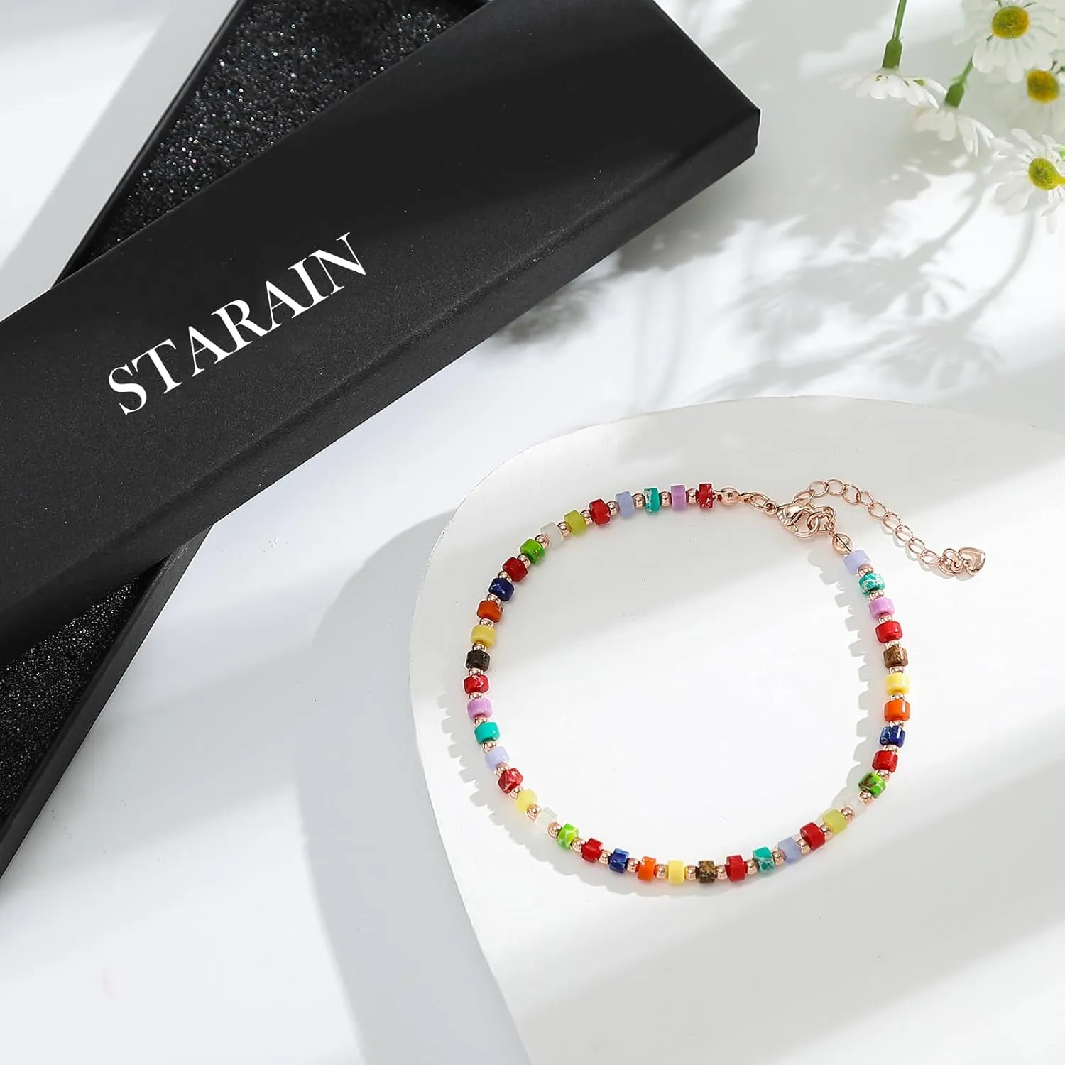 Starain Stone Beaded Anklets for Women Handmade Beach Boho Bead Ankle Bracelet Colorful Beads Anklet Jewelry Gift for Her