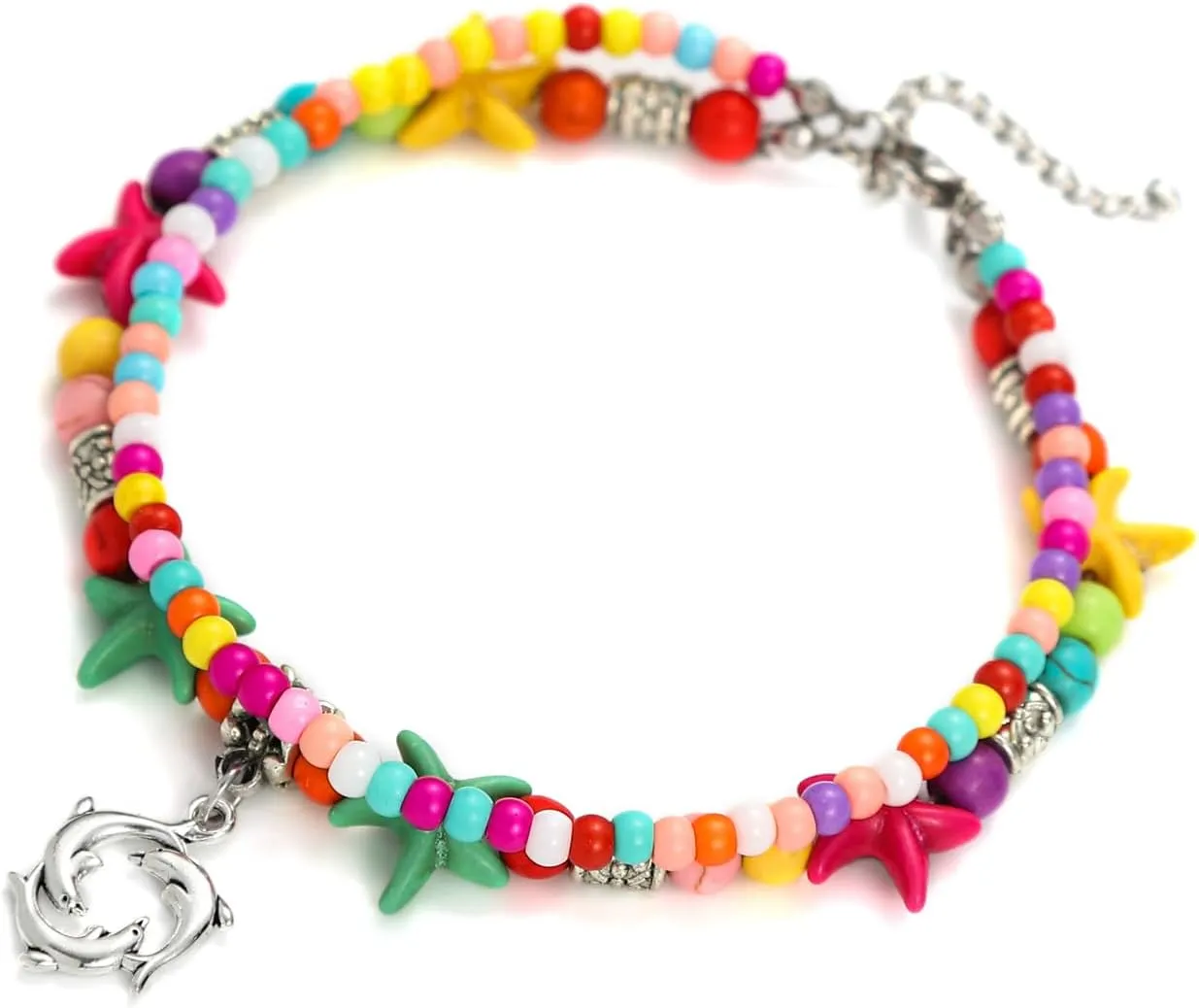 Starain Super Cute Beaded Anklets for Women Handmade Beach Boho Beaded Anklet Layered Bead Turtle Ankle Bracelet 8 inch