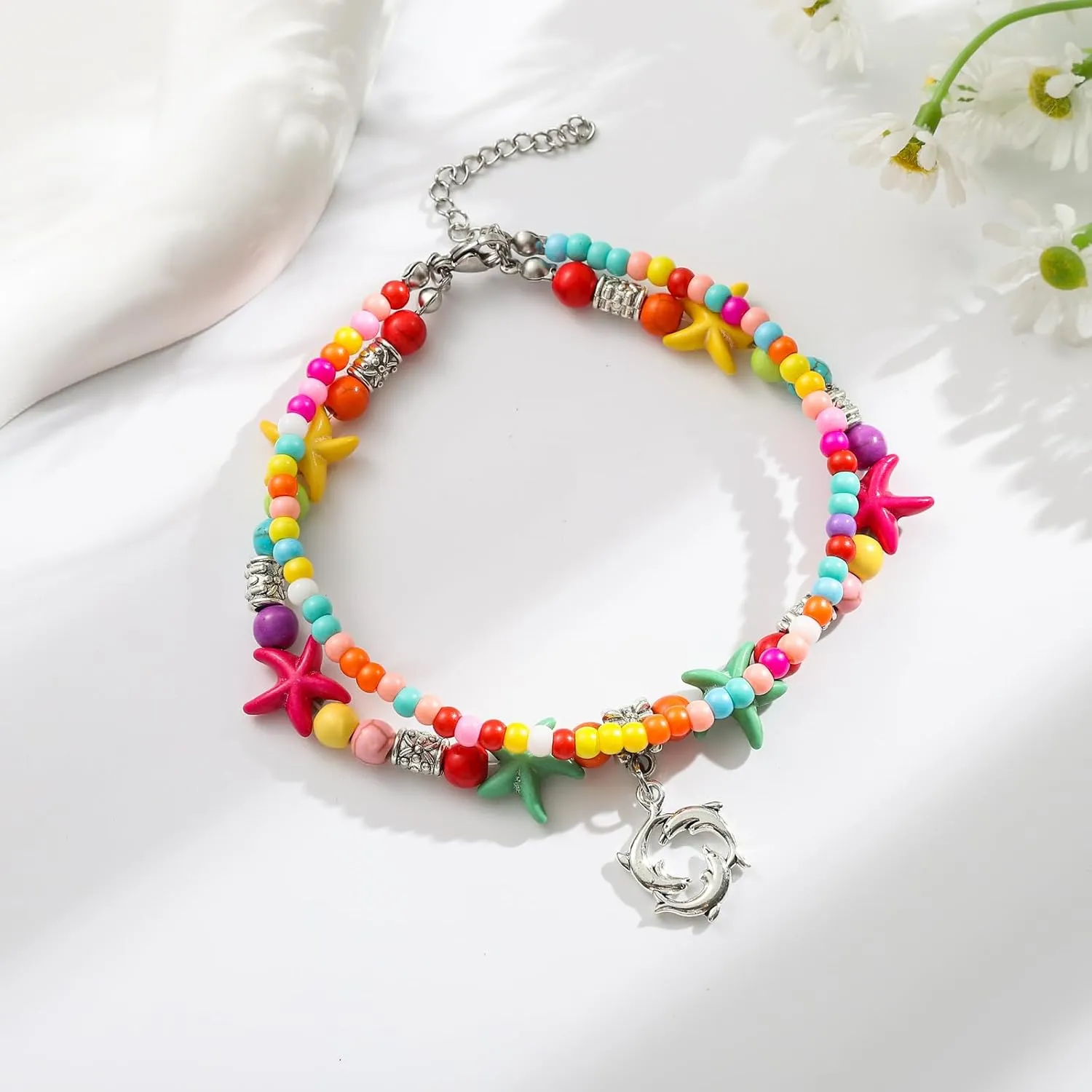 Starain Super Cute Beaded Anklets for Women Handmade Beach Boho Beaded Anklet Layered Bead Turtle Ankle Bracelet 8 inch